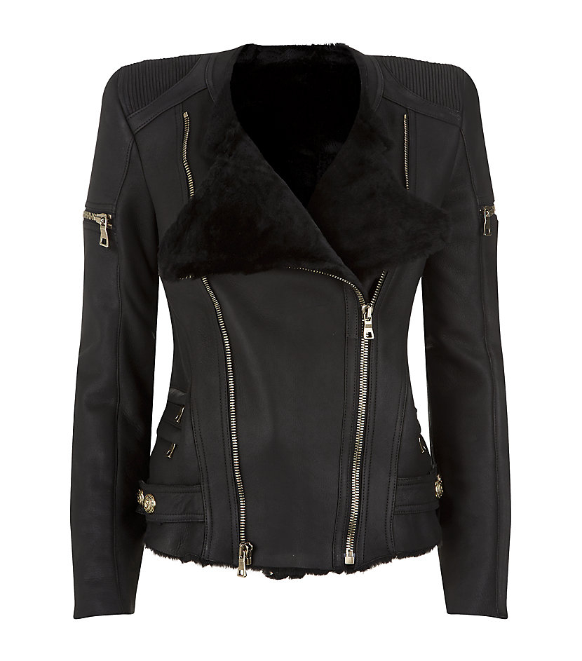 Balmain Shearling Biker Jacket in Black Lyst