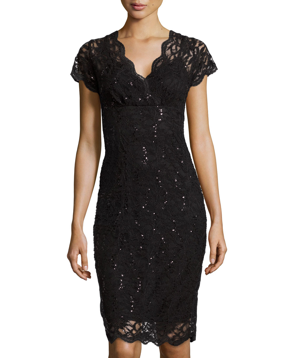 Lyst Marina V Neck Lace Cocktail Dress In Black 8695