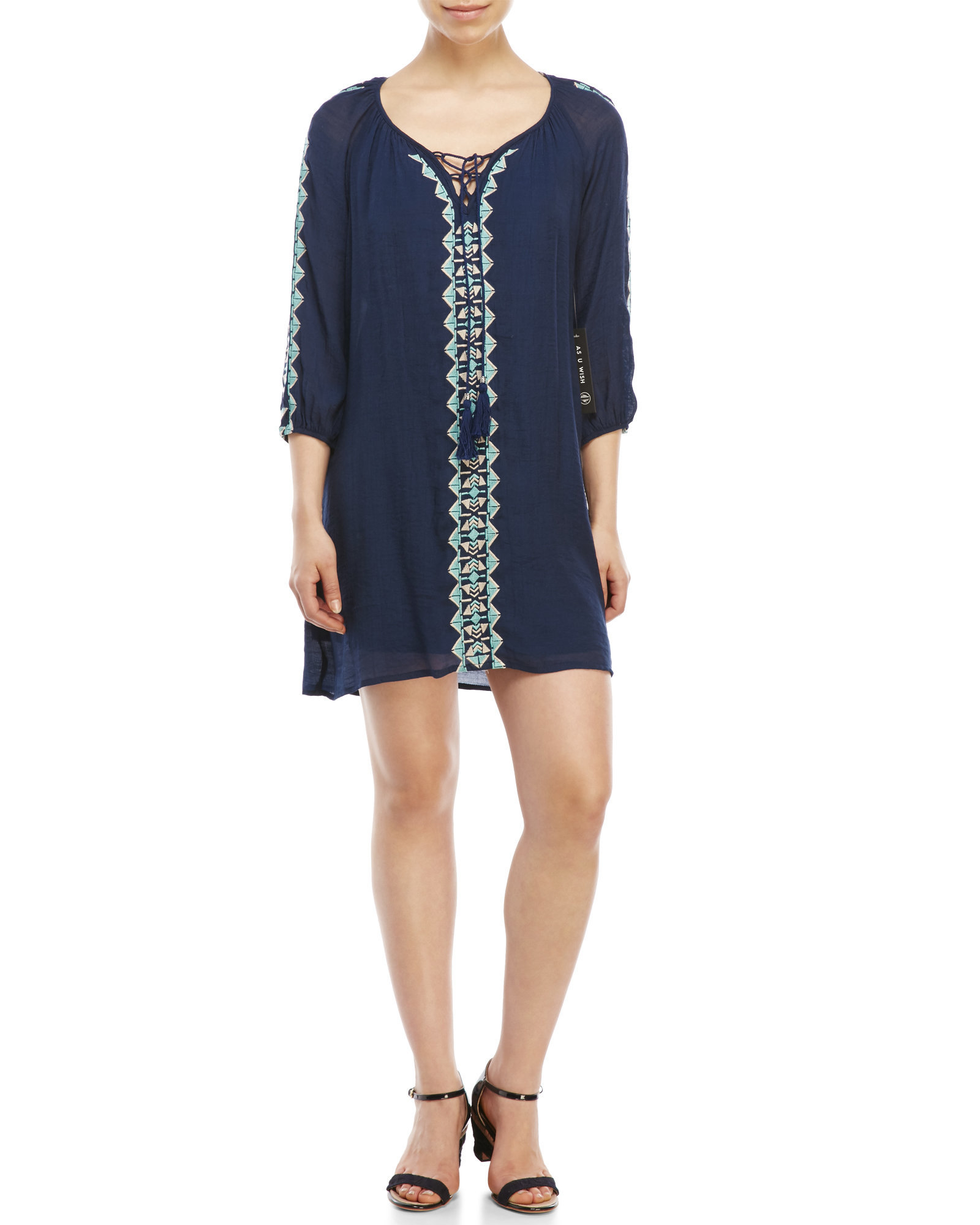 As u wish Embroidered Peasant Dress in Blue Lyst
