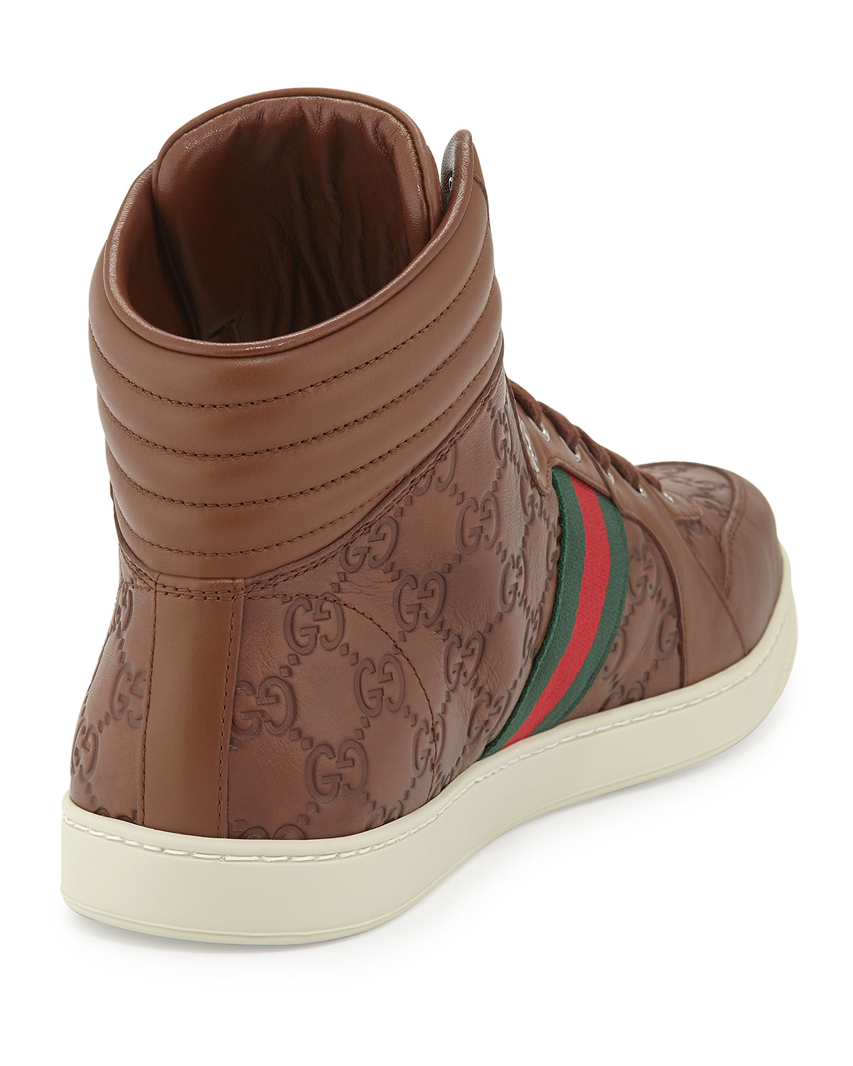 Lyst - Gucci Leather High-Top Sneakers in Brown for Men