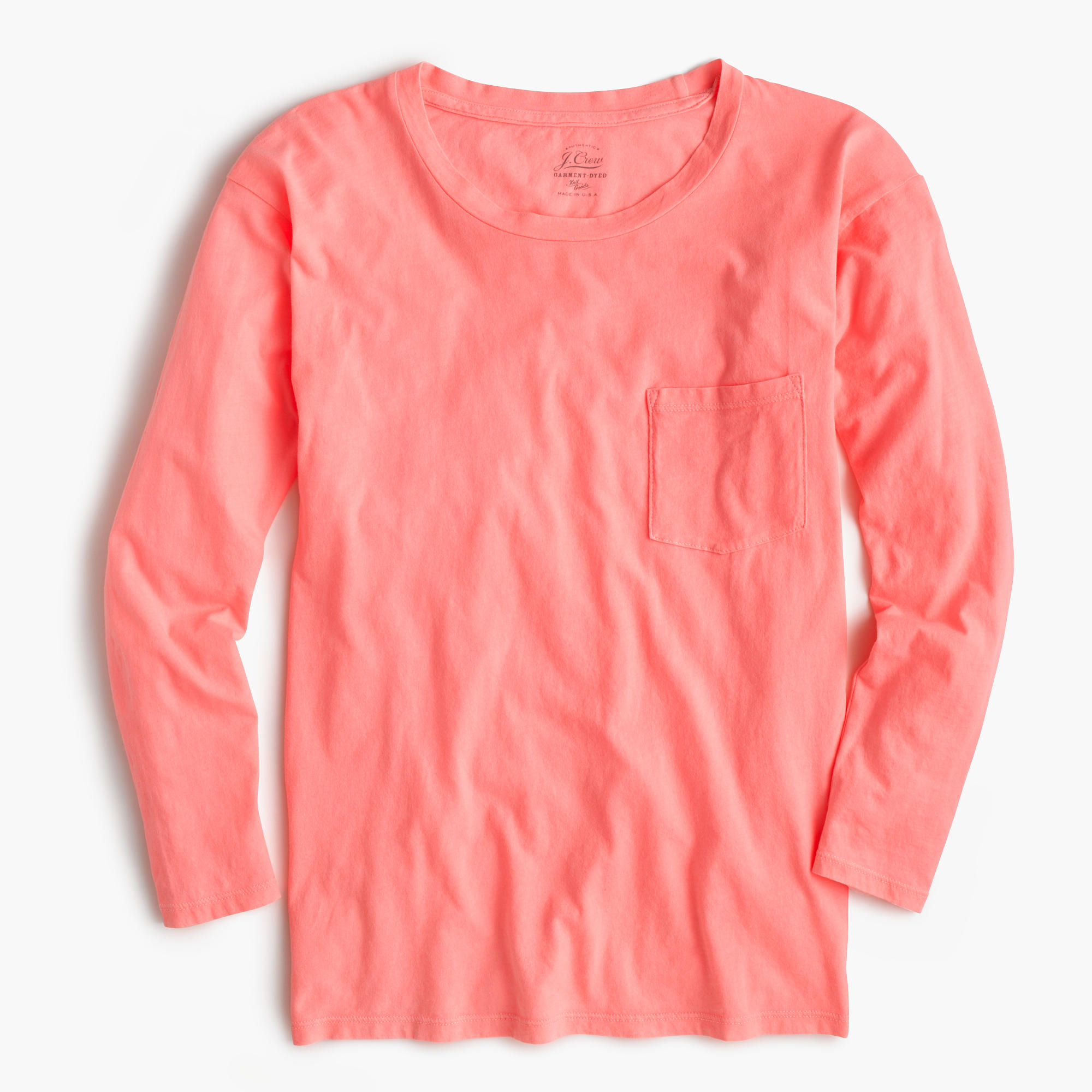 J.crew Long-sleeve Garment-dyed Pocket T-shirt in Pink | Lyst