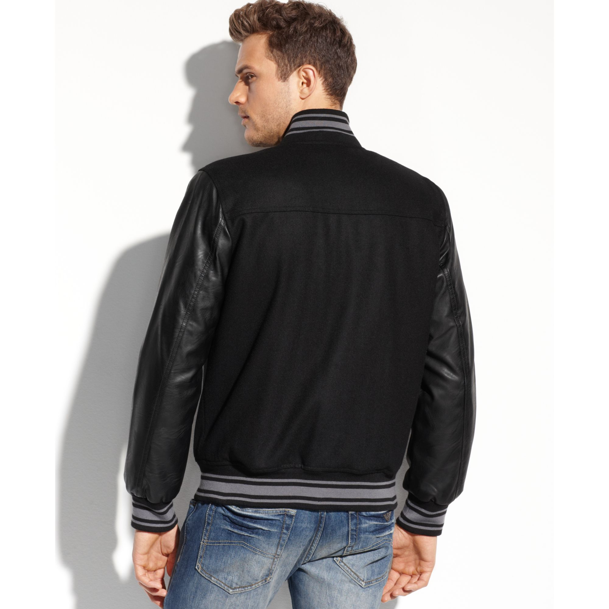 Guess Coats Wool Varsity Er Jacket In Black For Men Lyst Gallery Previously Sold At Macy S Men Varsity Jackets