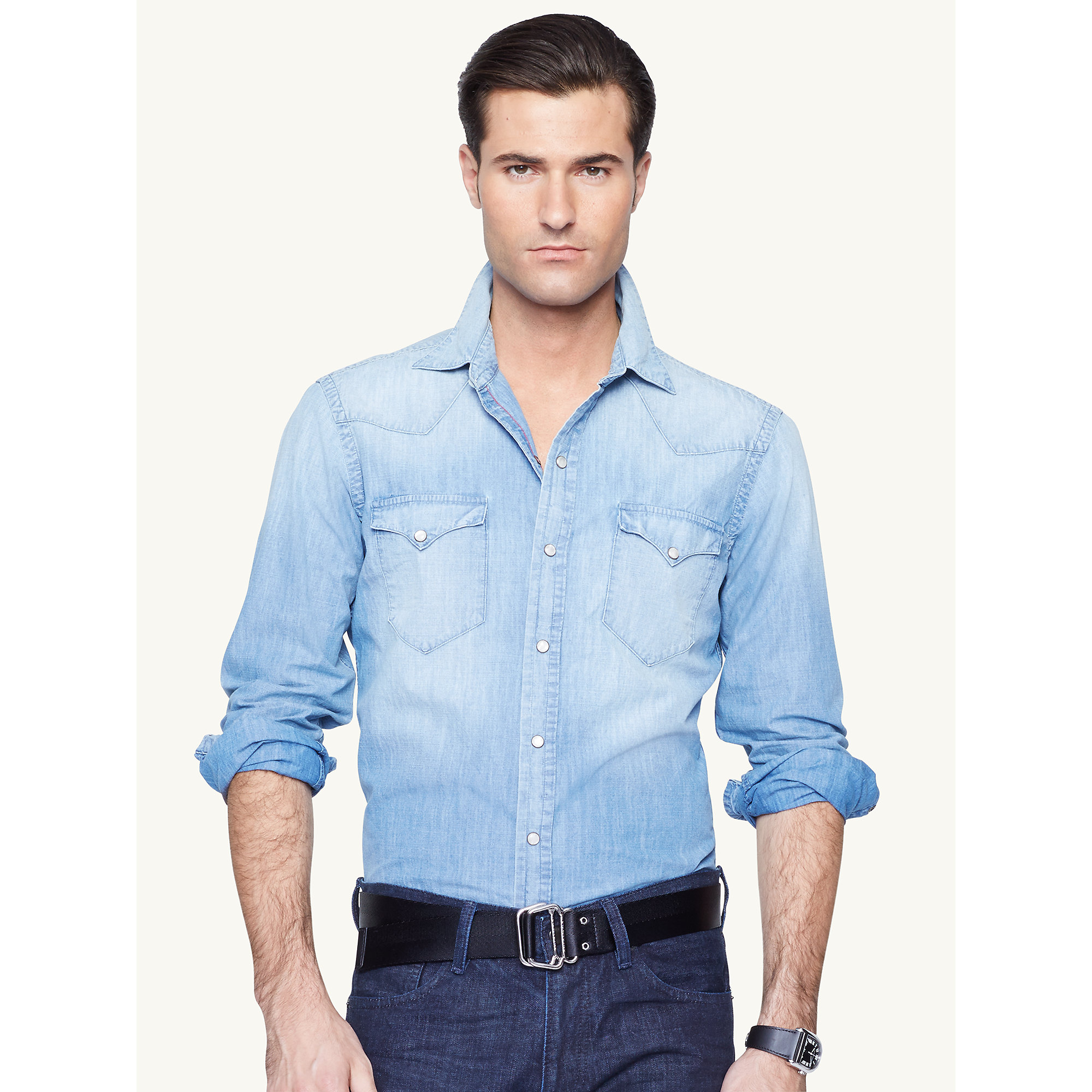 Lyst - Ralph Lauren Black Label Chambray Western Shirt in Blue for Men