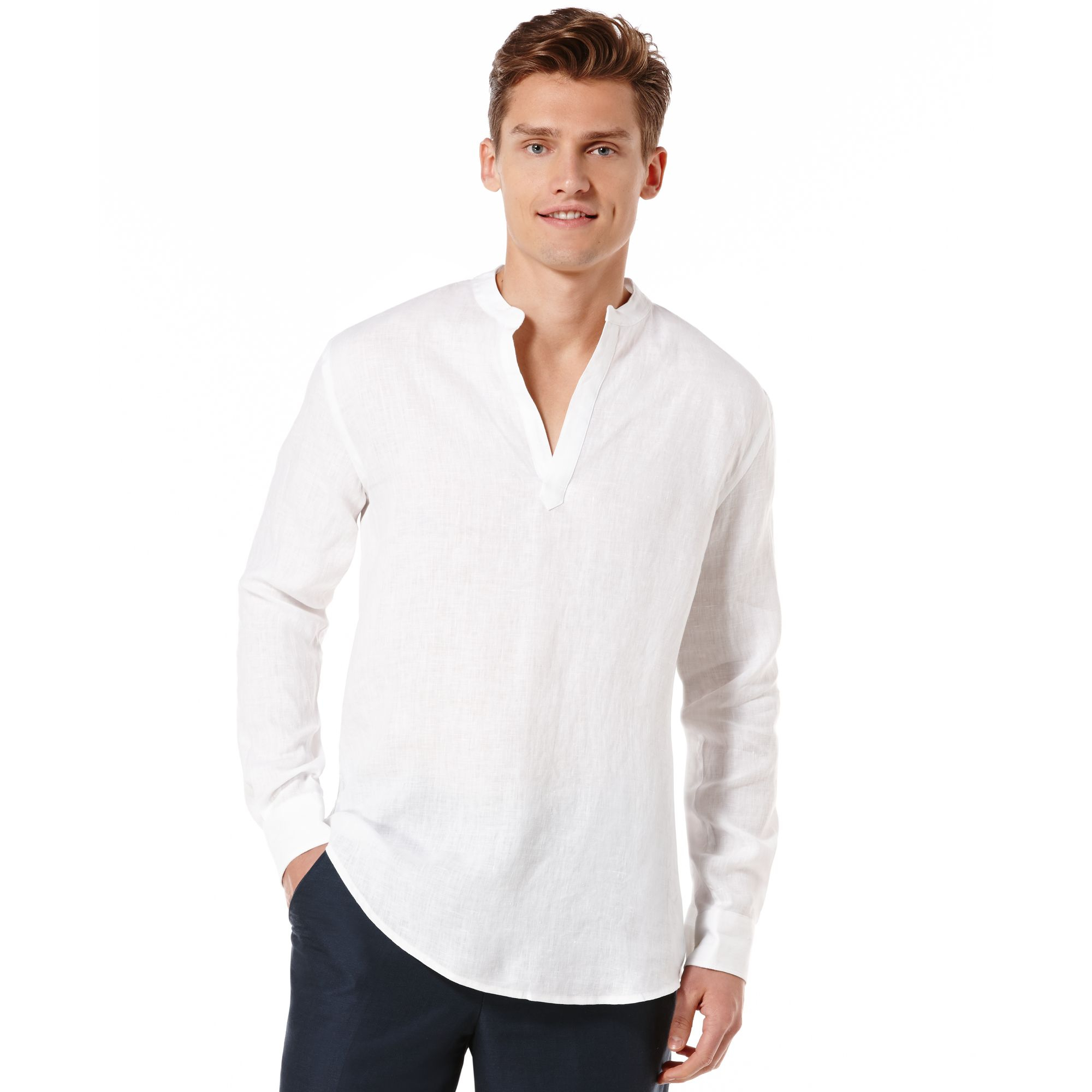 Perry ellis Long Sleeve Linen Shirt in White for Men | Lyst