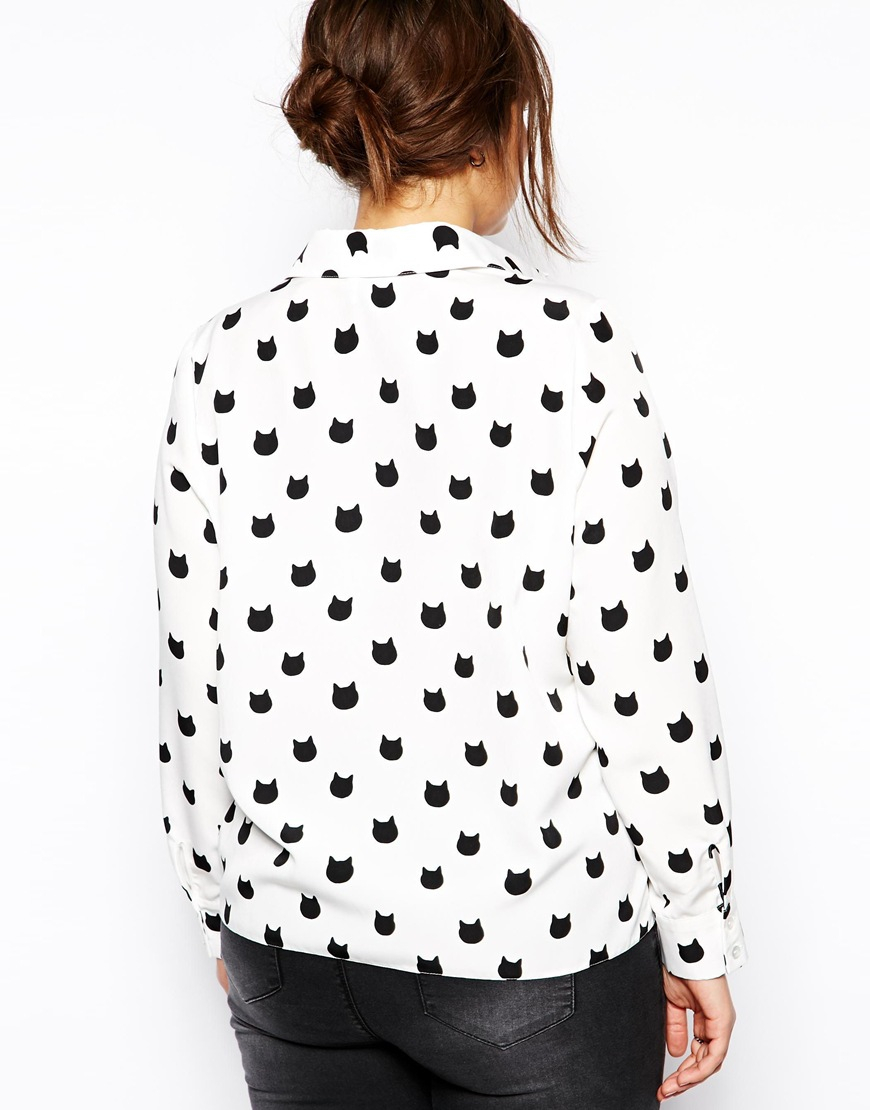 Lyst - Asos Exclusive Blouse with Cat Print in Natural