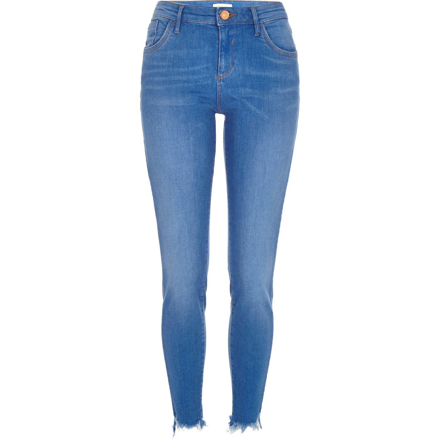 Lyst - River Island Bright Ripped Hem Amelie Superskinny Jeans in Blue