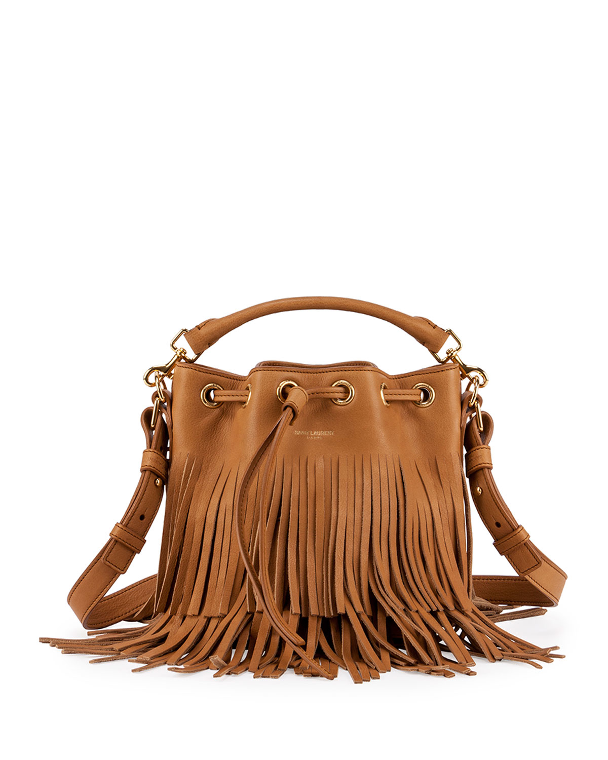 ysl purse black - emmanuelle small suede fringe bucket bag, dark brown