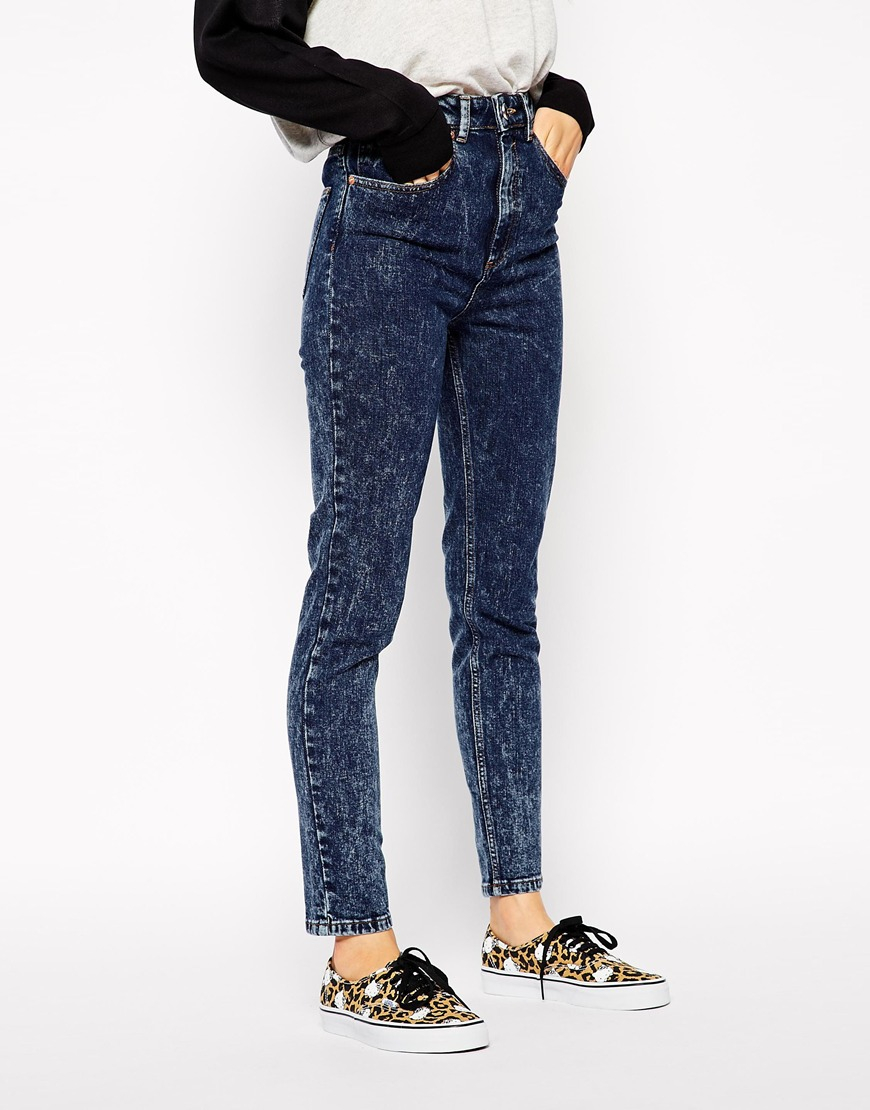 high waisted acid wash mom jeans