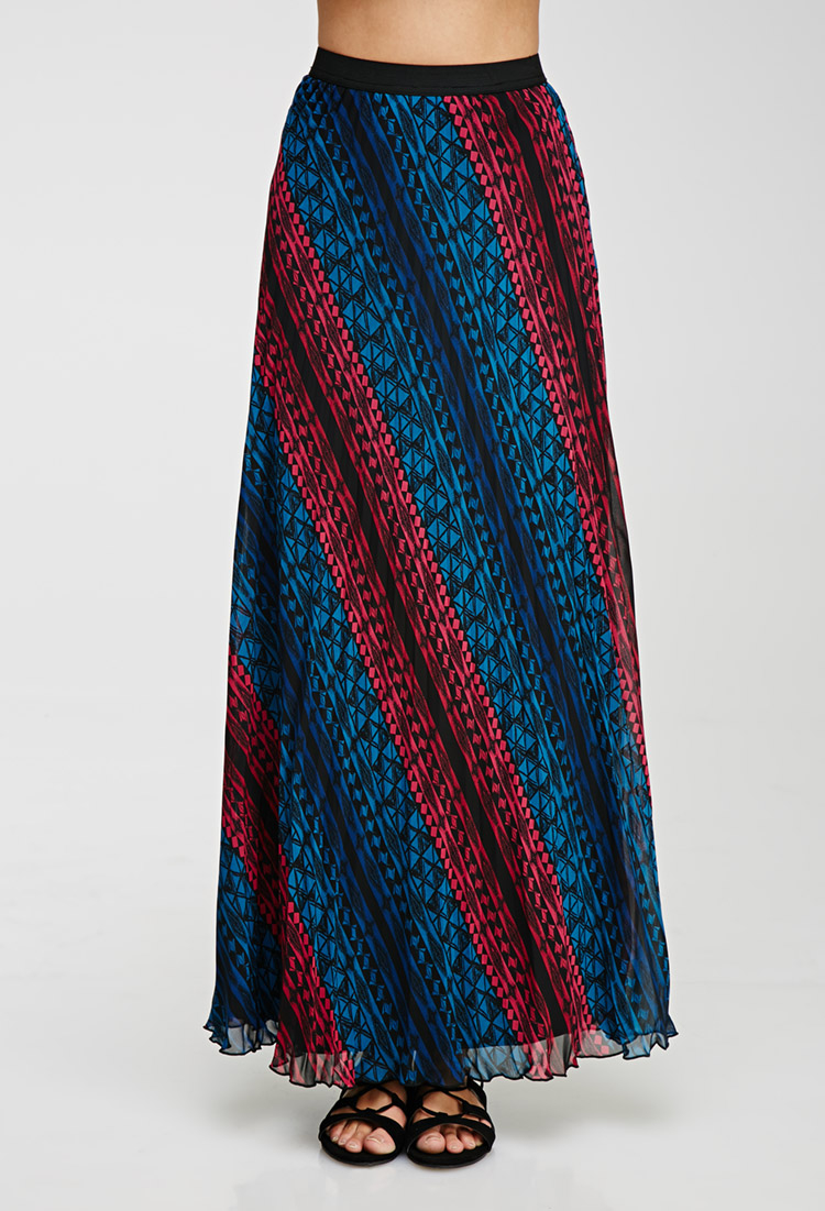 Lyst - Forever 21 Contemporary Pleated Print Maxi Skirt in Blue