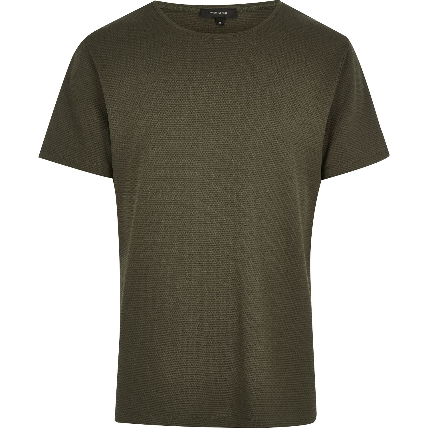 River island Khaki Textured Front Waffle T-shirt in Green for Men | Lyst