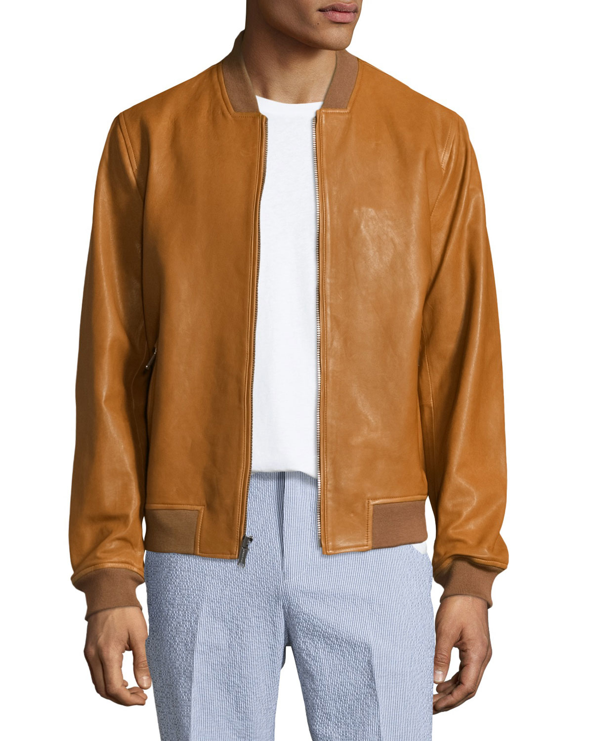 Lyst - Michael Kors Zip-up Leather Bomber Jacket in Brown for Men