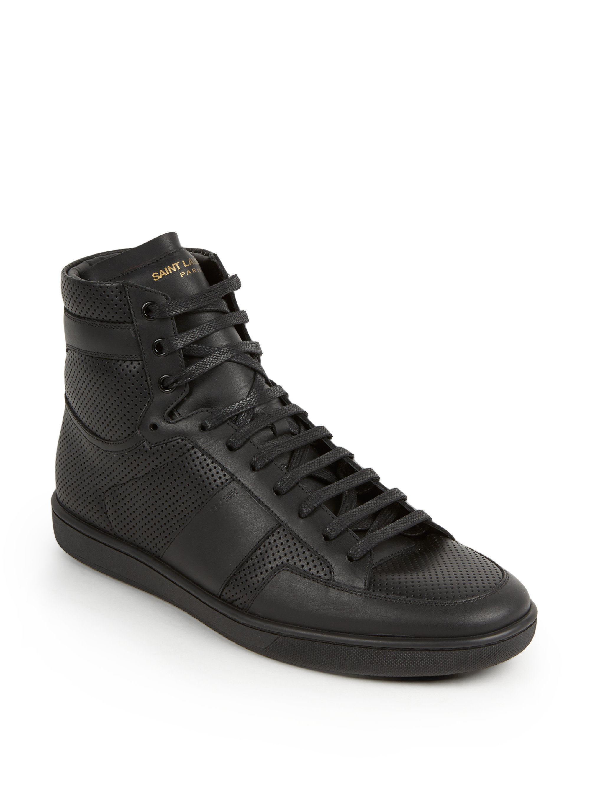 Saint laurent Tonal Perforated Leather High-top Sneakers ...