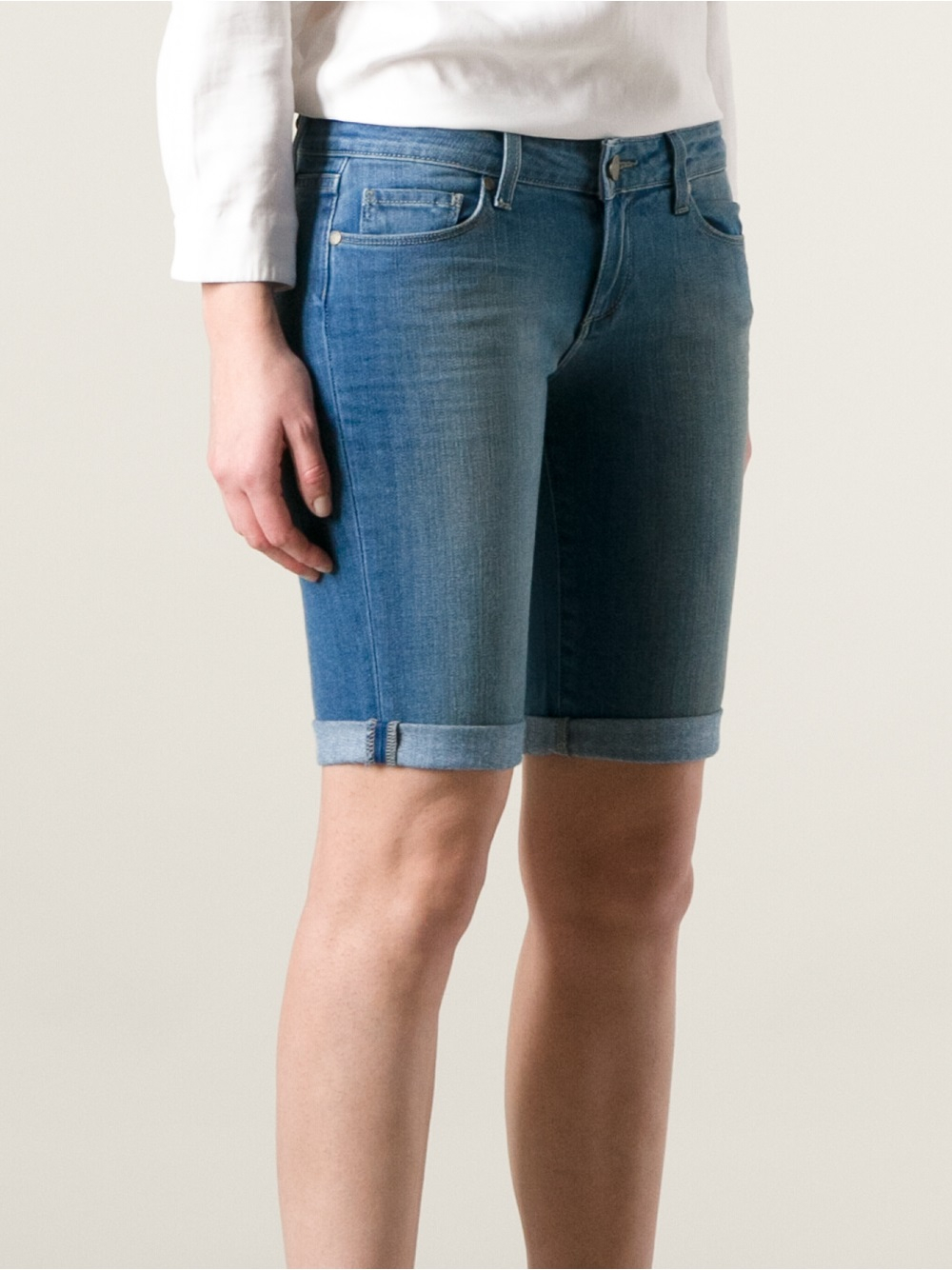 Lyst - Paige Jax Knee Length Denim Shorts in Blue