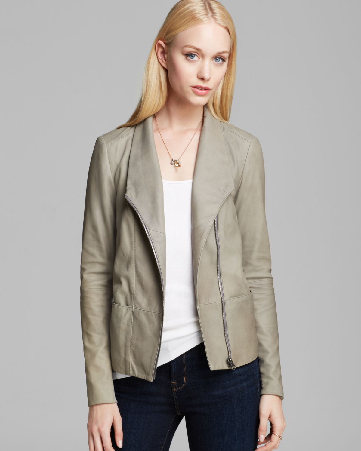 Lyst Vince Jacket Scuba Leather In Gray Gallery