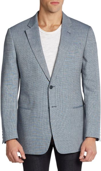 Armani Wool/Linen Mini Check Slim-Fit Blazer in Blue for Men (blue haze ...