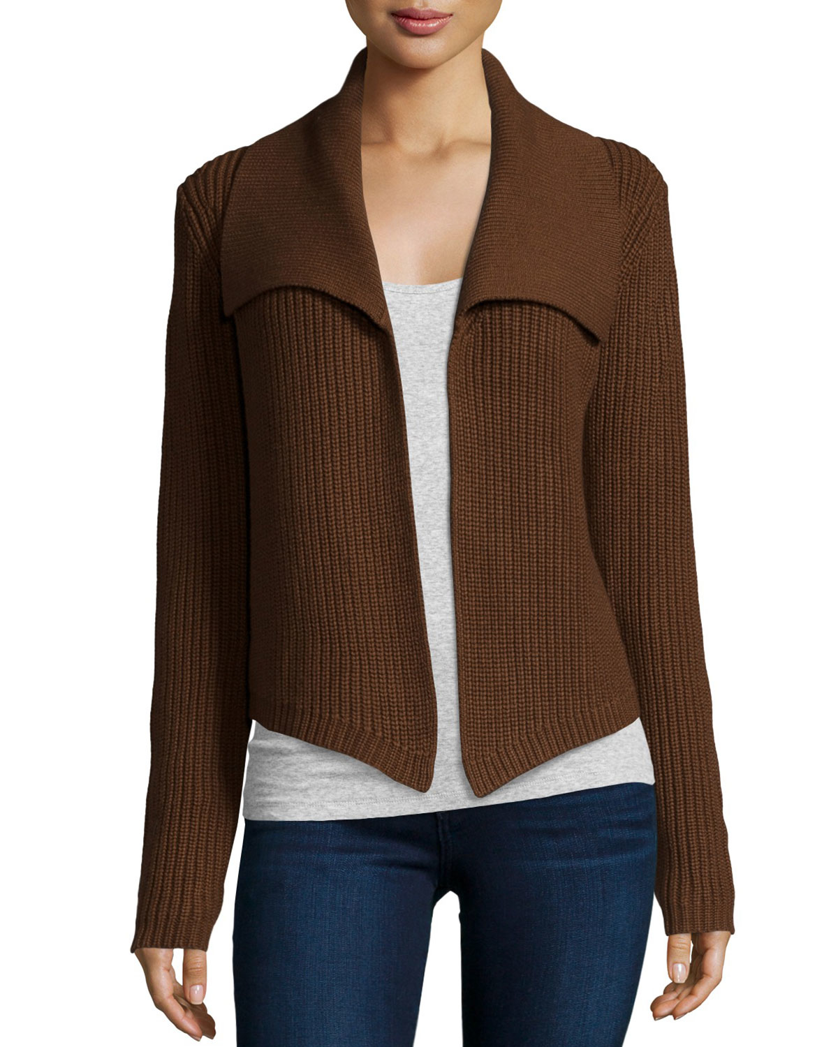Lyst Michael Kors Shawl Collar Open Front Cardigan In Brown Gallery