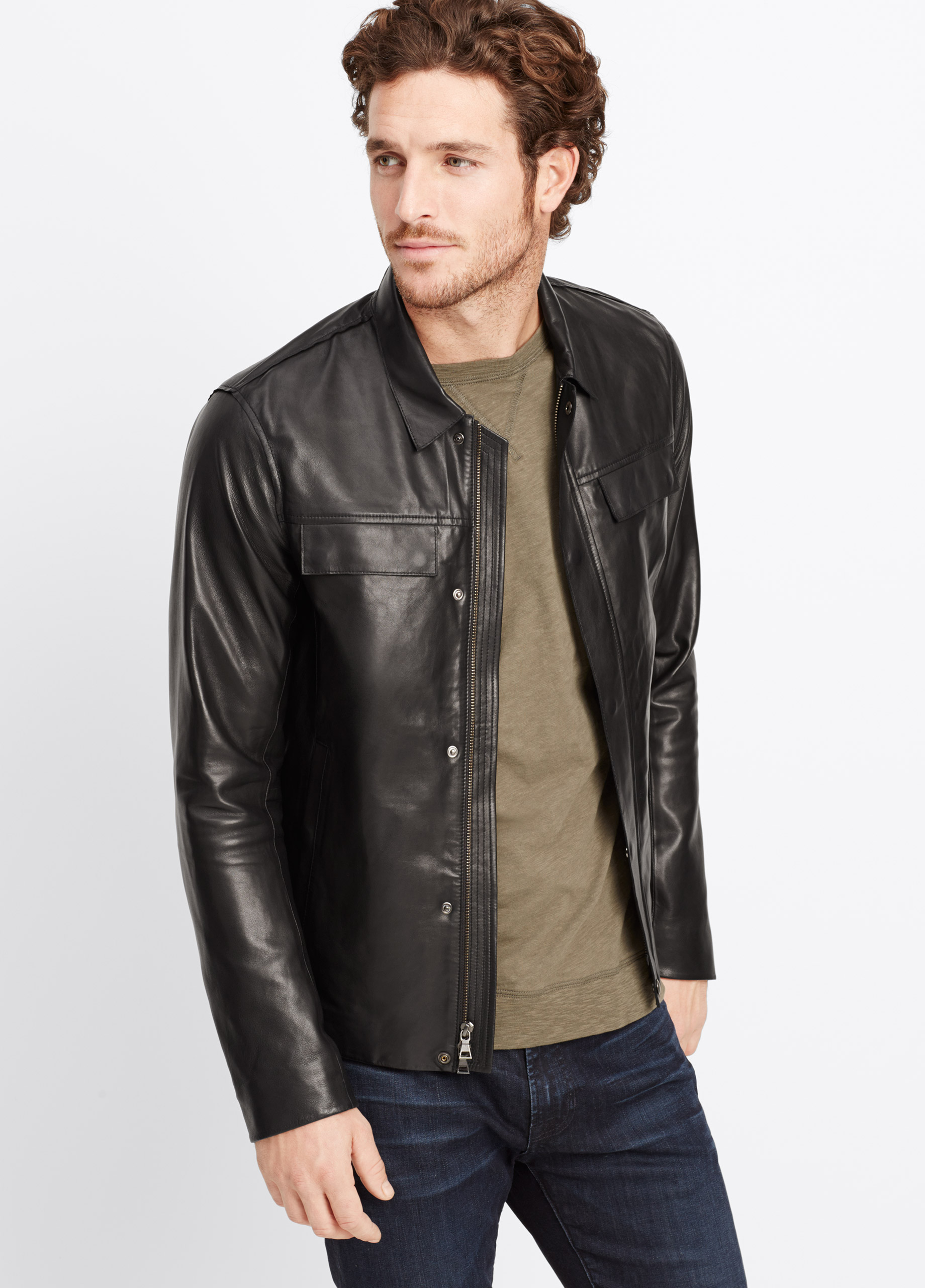 Lyst - Vince Raw Edge Leather Jacket in Black for Men