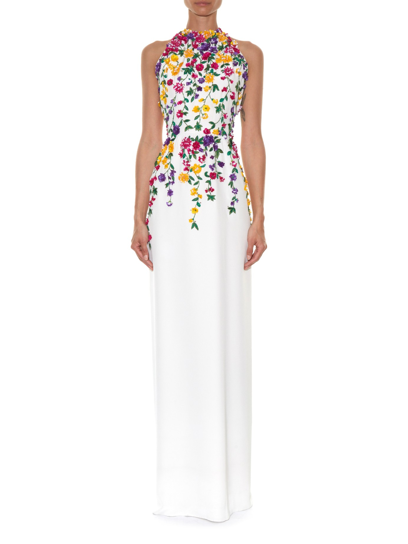 Lyst Oscar De La A Fl Embellished Halterneck Gown Gallery