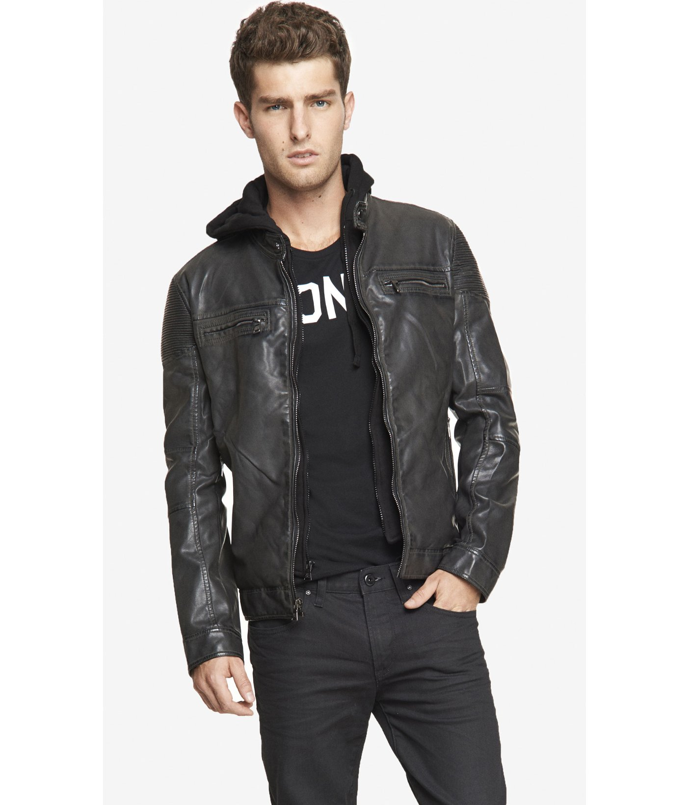 Lyst Express Ribbed Minus The Leather Hooded System Jacket In Gallery Men S Cargo Jackets