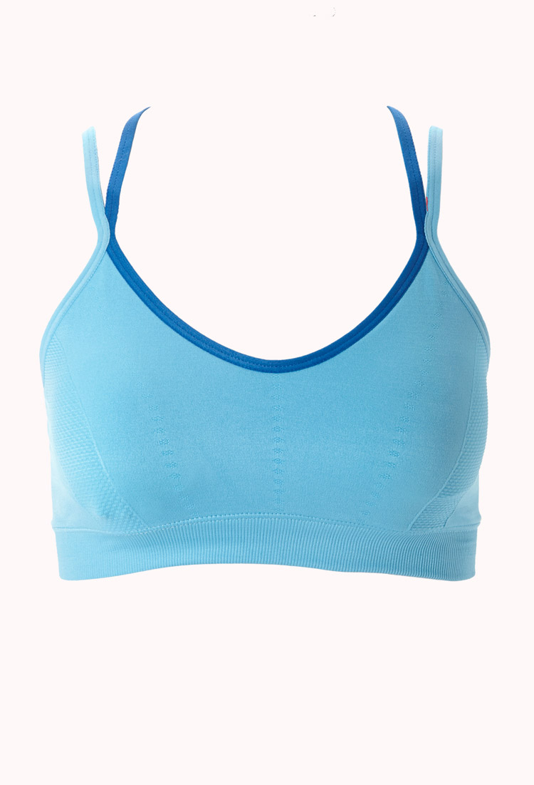 Lyst - Forever 21 Low Impact - Strappy Back Sports Bra in Blue