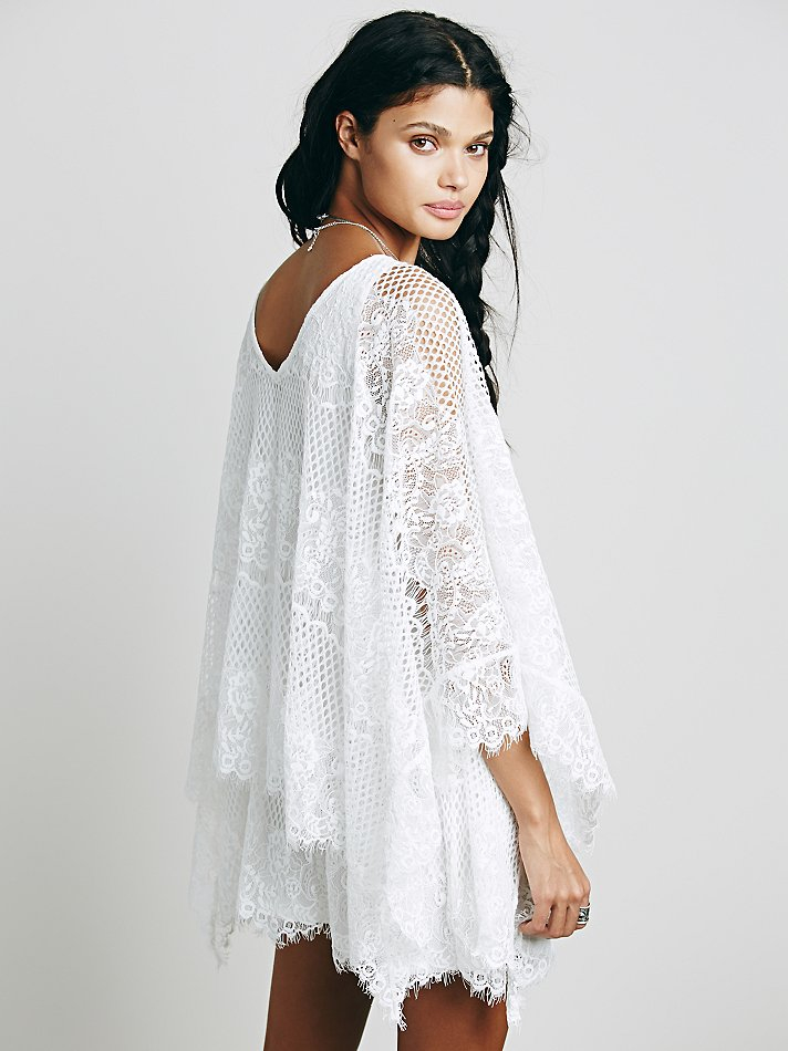 Free People Womens Poncho Mini Dress in White - Lyst