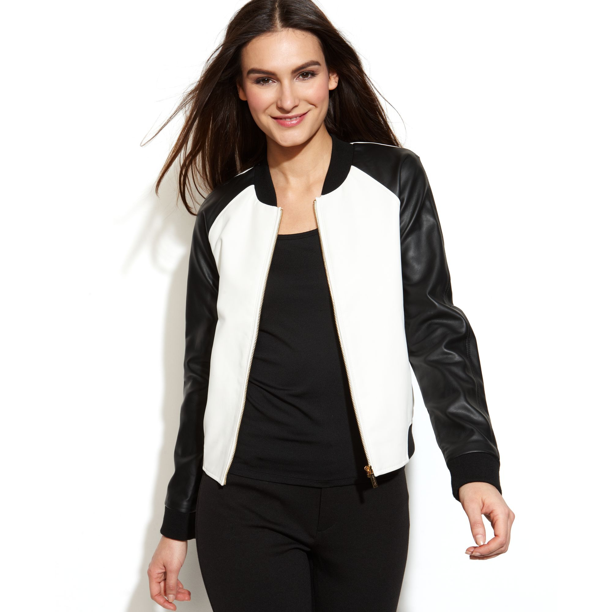 Calvin Klein Fauxleather Colorblock Er Jacket In White Lyst Gallery