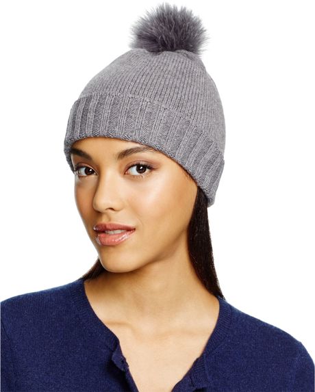 Fur hat Cashmere Pom (Medium Bettina Fox  fox fur pom pom Gray) in beanie with Beanie With pom Gray