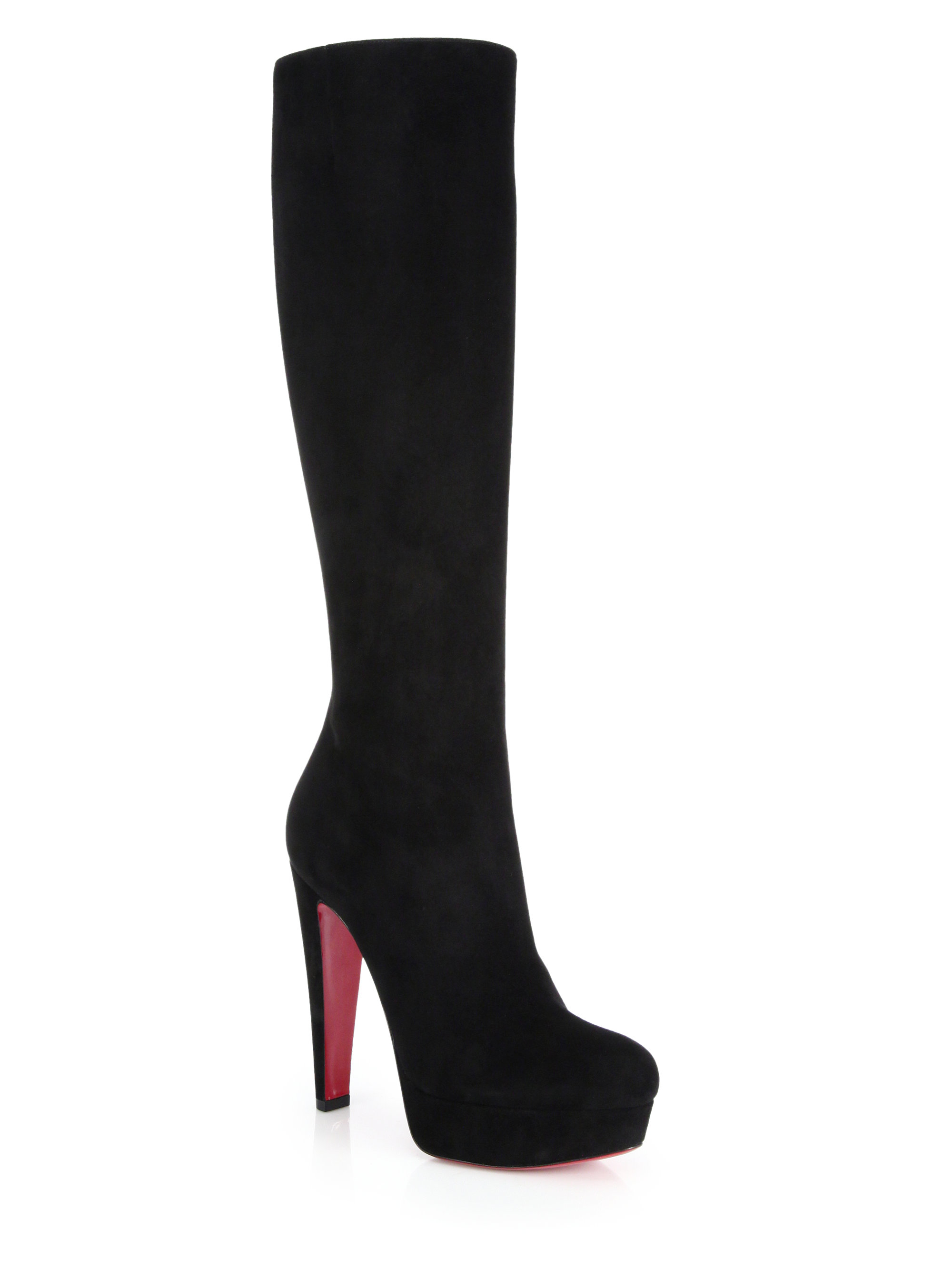 Lyst - Christian Louboutin Lady Suede Knee-high Platform Boots in Black