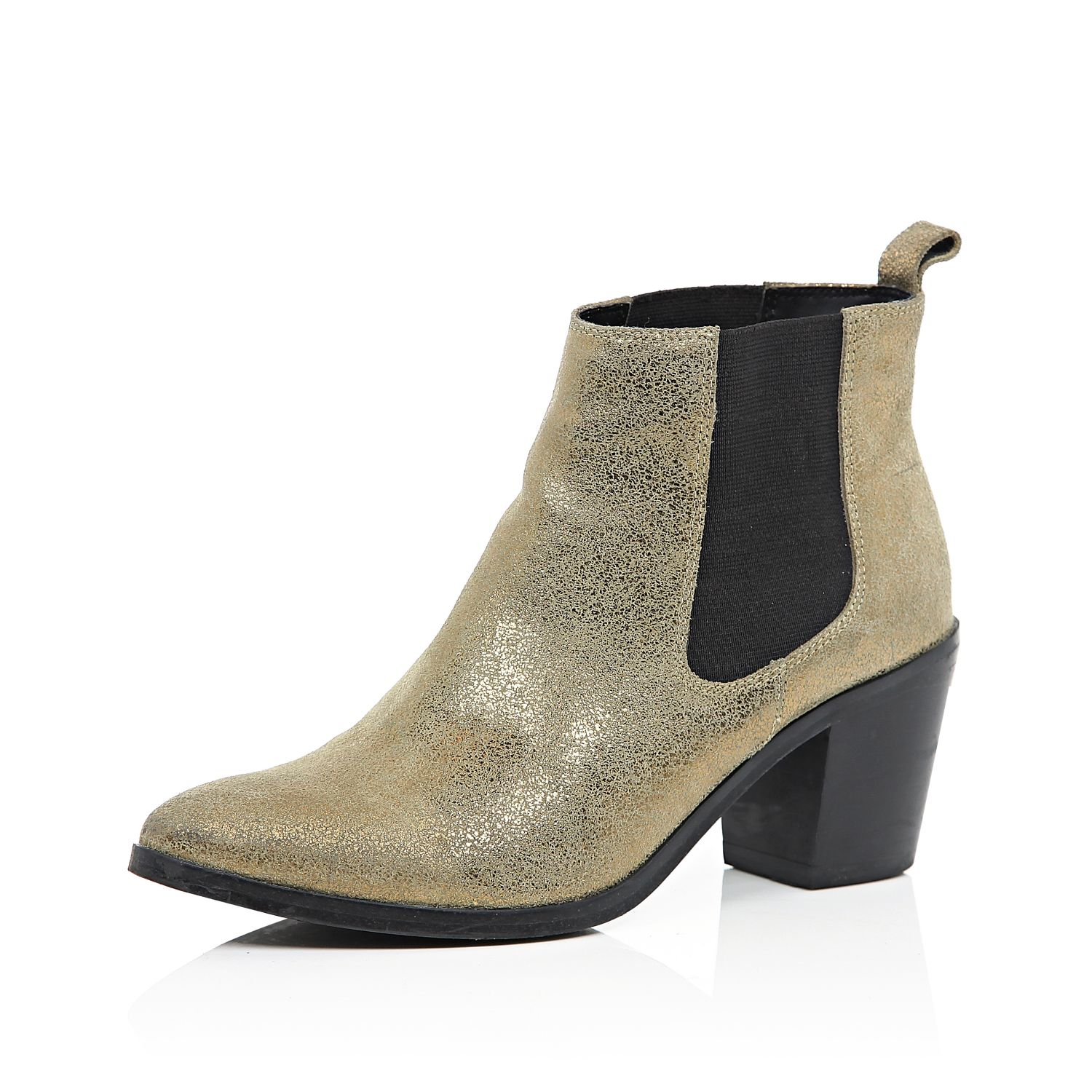 Lyst - River Island Gold Leather Mid Heel Chelsea Boots in Metallic