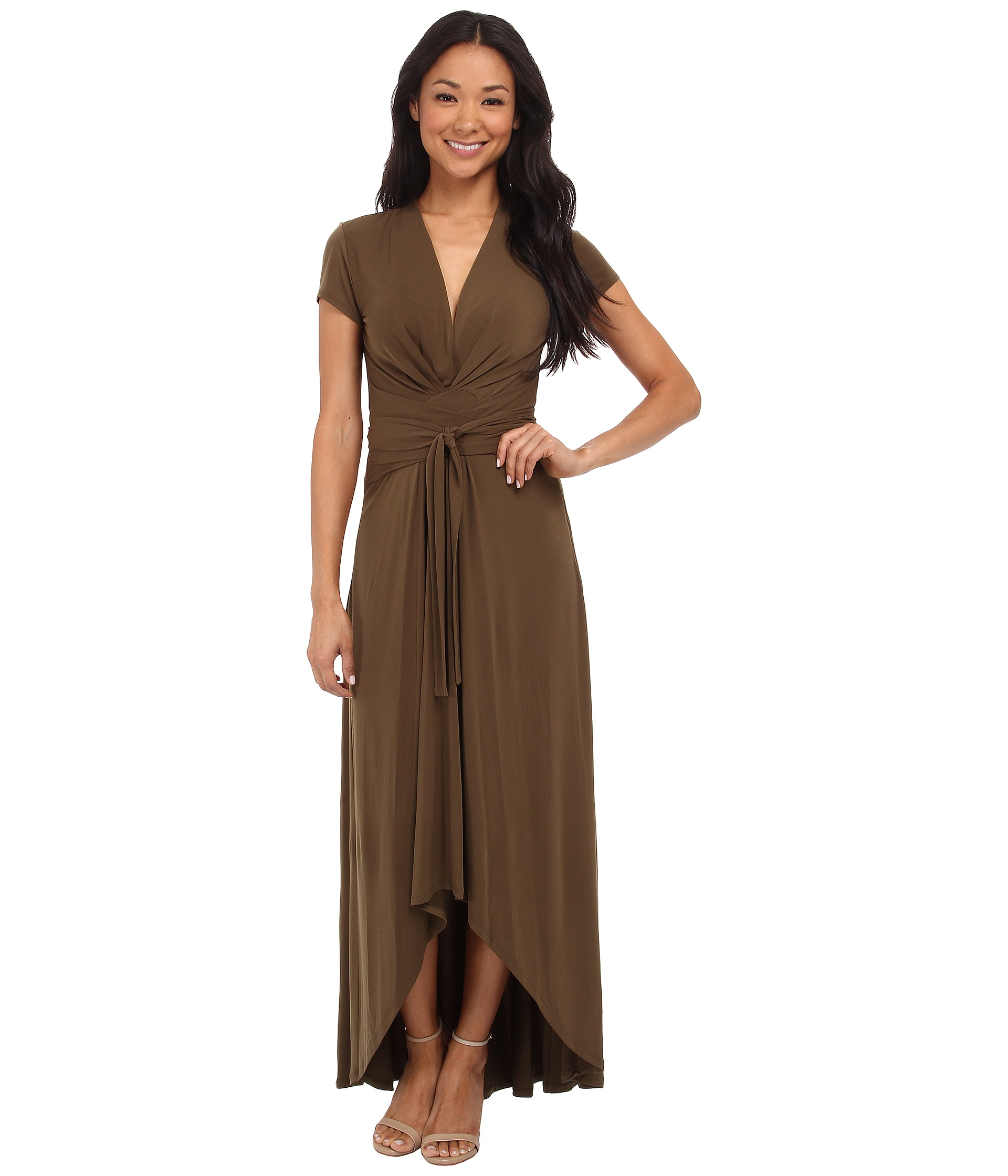 Lyst - Michael Michael Kors Capsleeve Maxi Wrap Dress in Brown