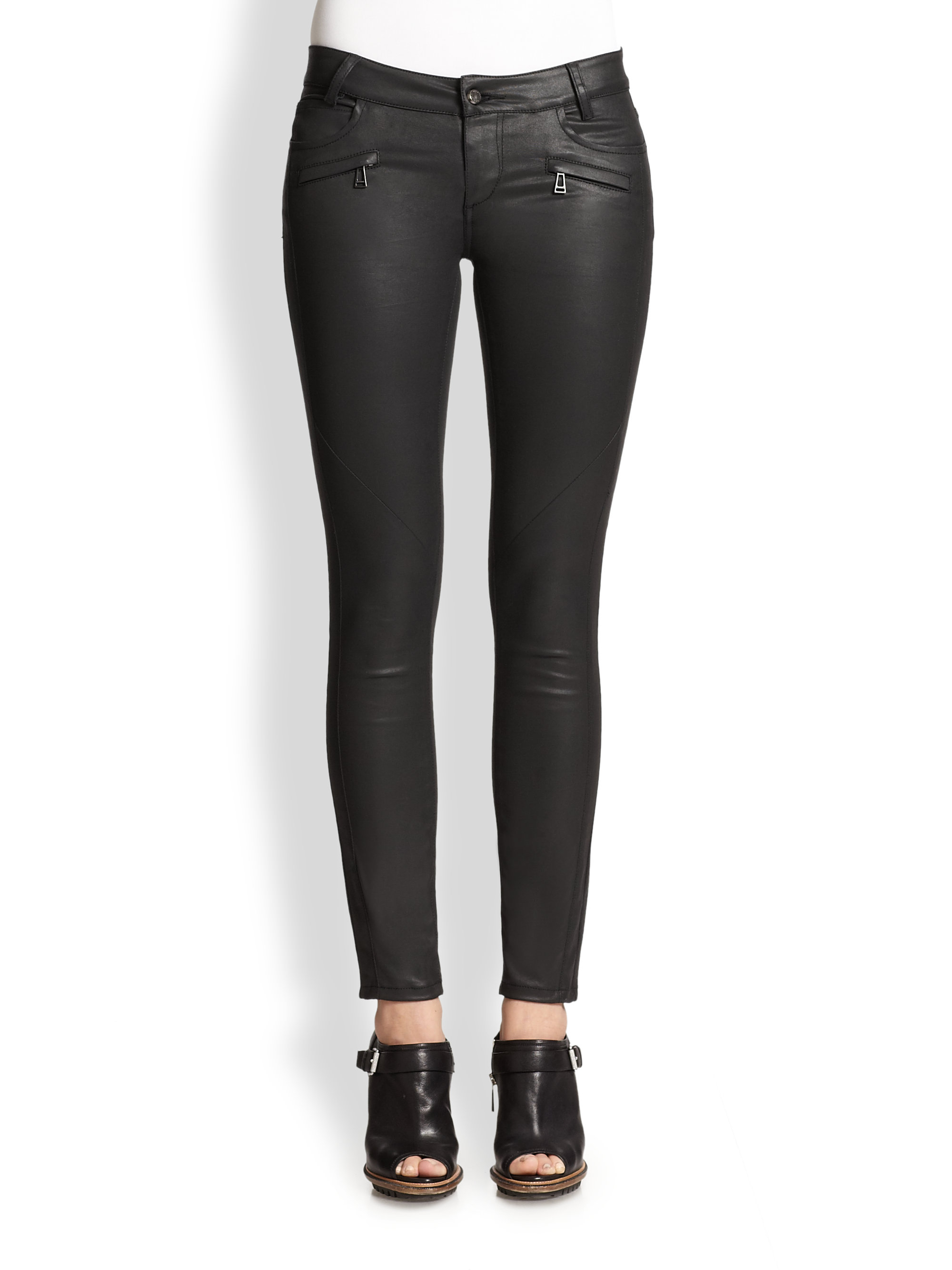 Lyst Belstaff Amelie Coated Denim Jeans in Black