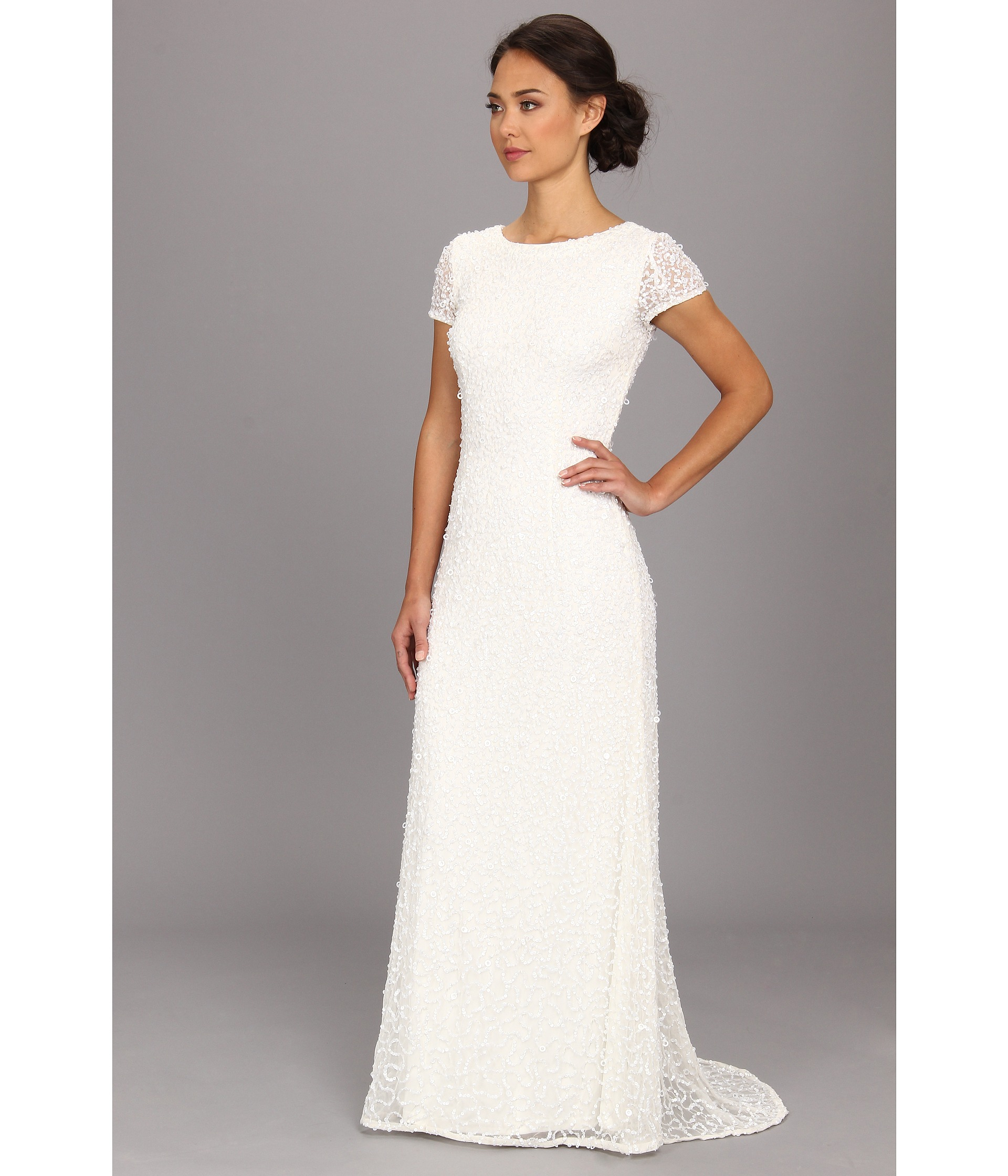 Lyst - Adrianna Papell Cap Sleeve Scoop Back Beaded Down Dress in White