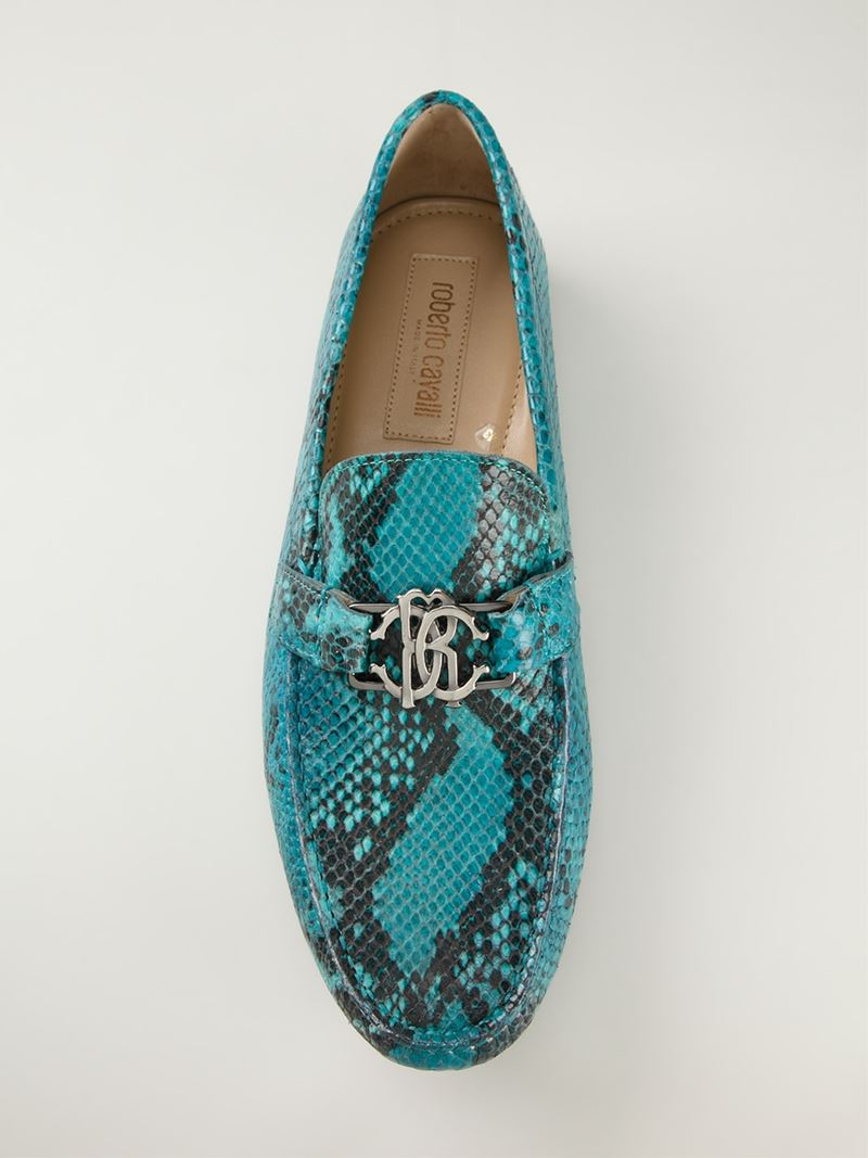Roberto Cavalli Python Effect Driving Shoes in Blue for Men - Lyst