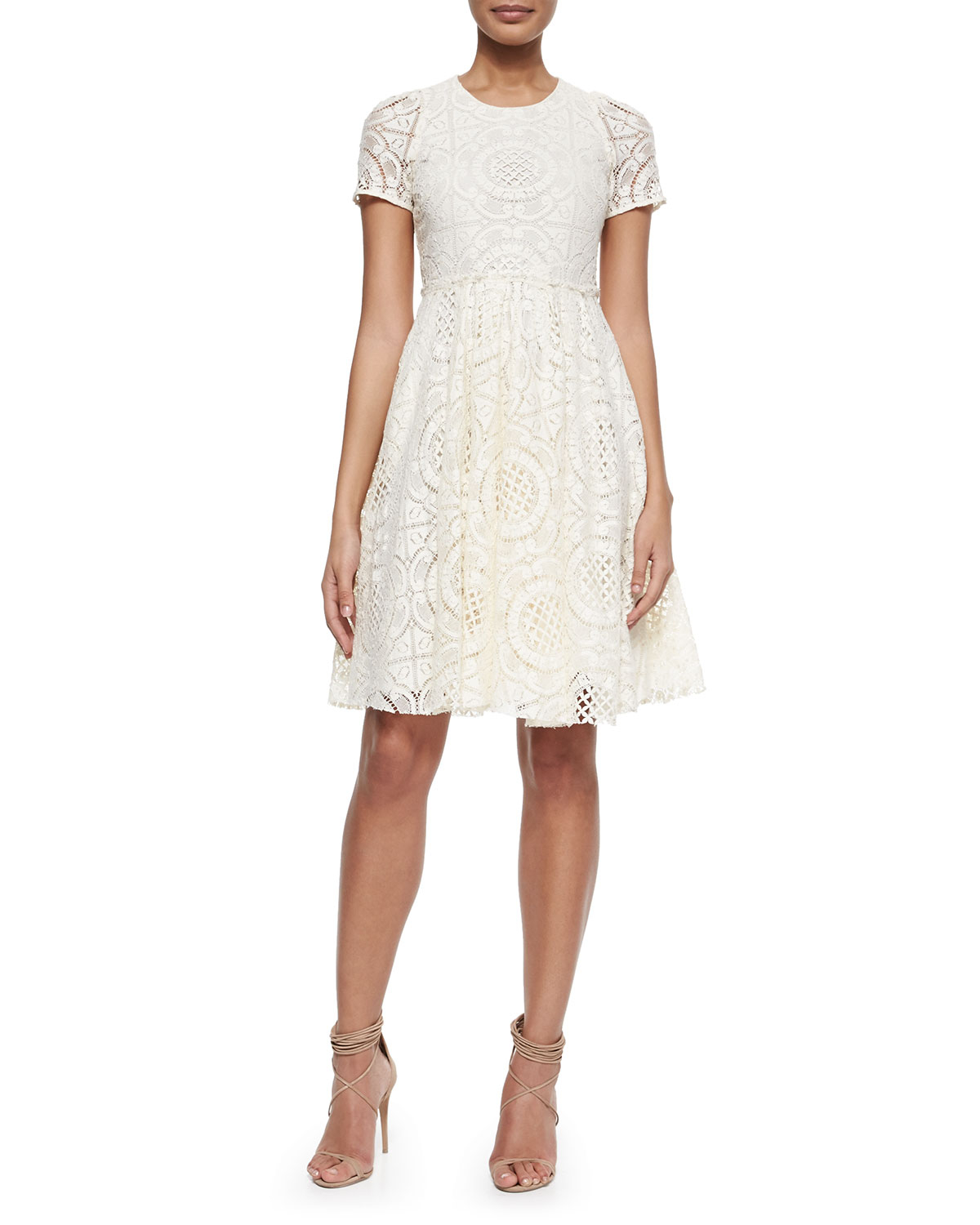 Lyst Burberry Short Sleeve Dress With Lace Overlay In White Gallery