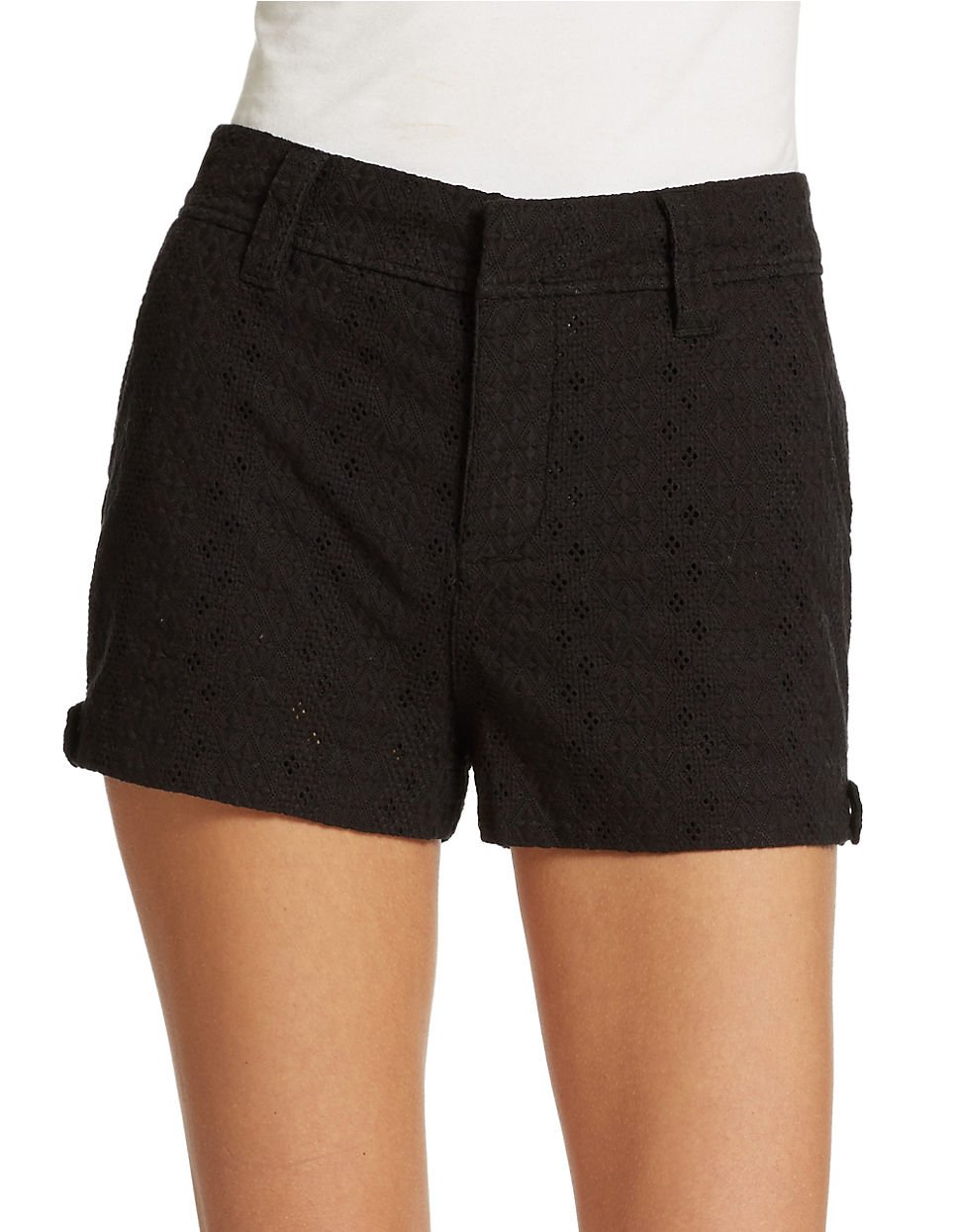 Free people Eyelet Textured Boxer Shorts in Black | Lyst