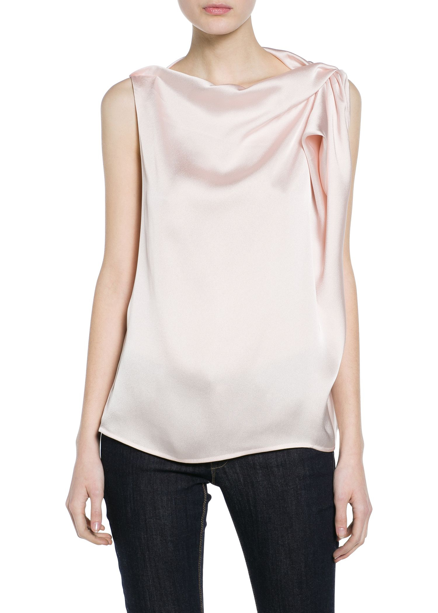 Lyst - Mango Draped Satin Blouse in Pink