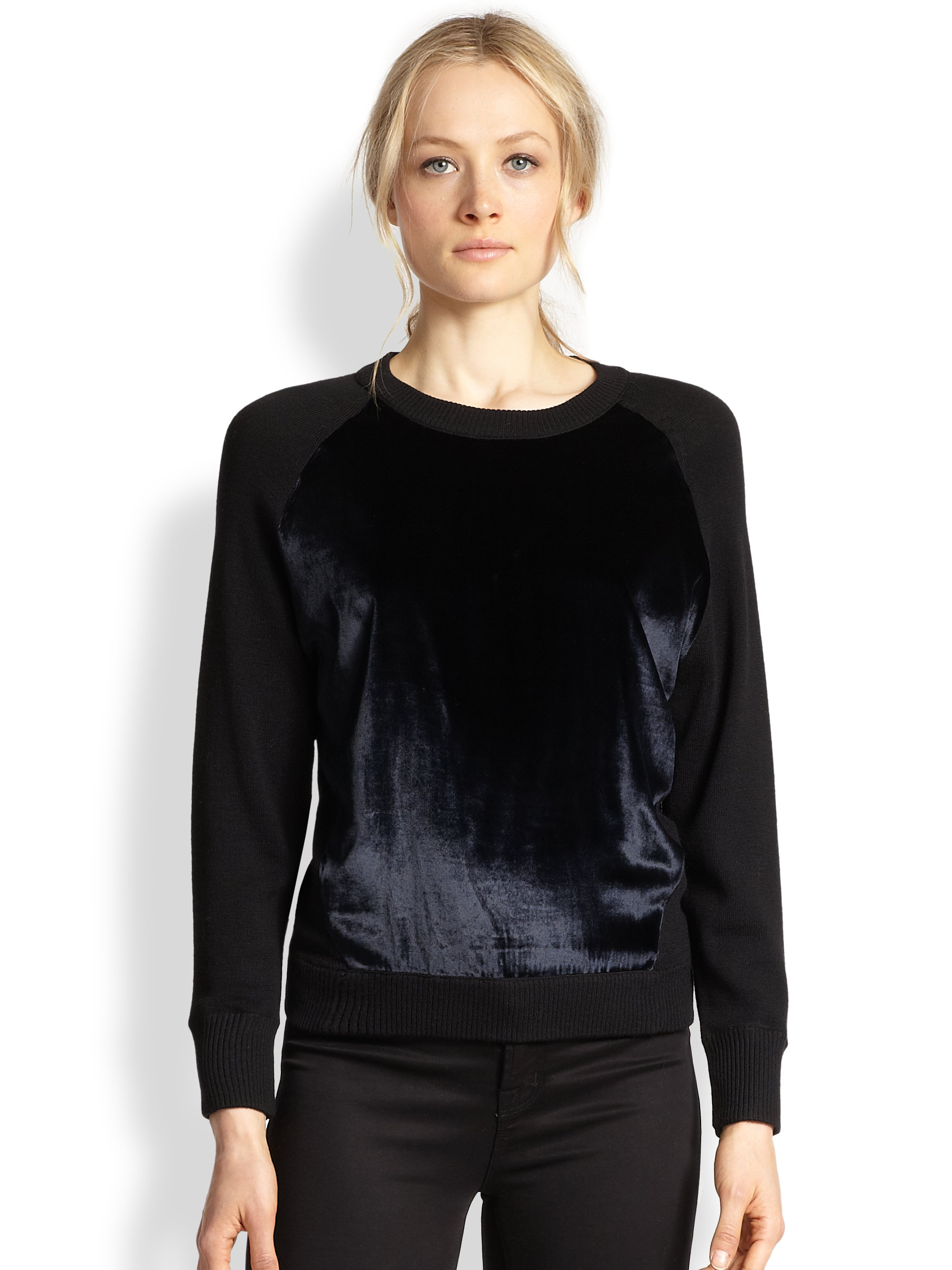 Lyst J Brand Erin VelvetPaneled Wool Sweater in Blue