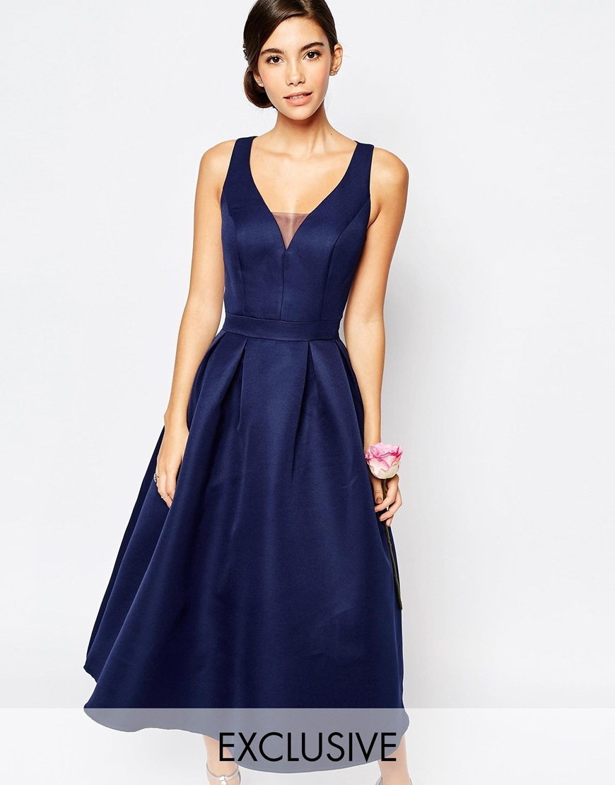 Lyst - Chi Chi London Skater Midi Dress With Keyhole Back Detail in Blue