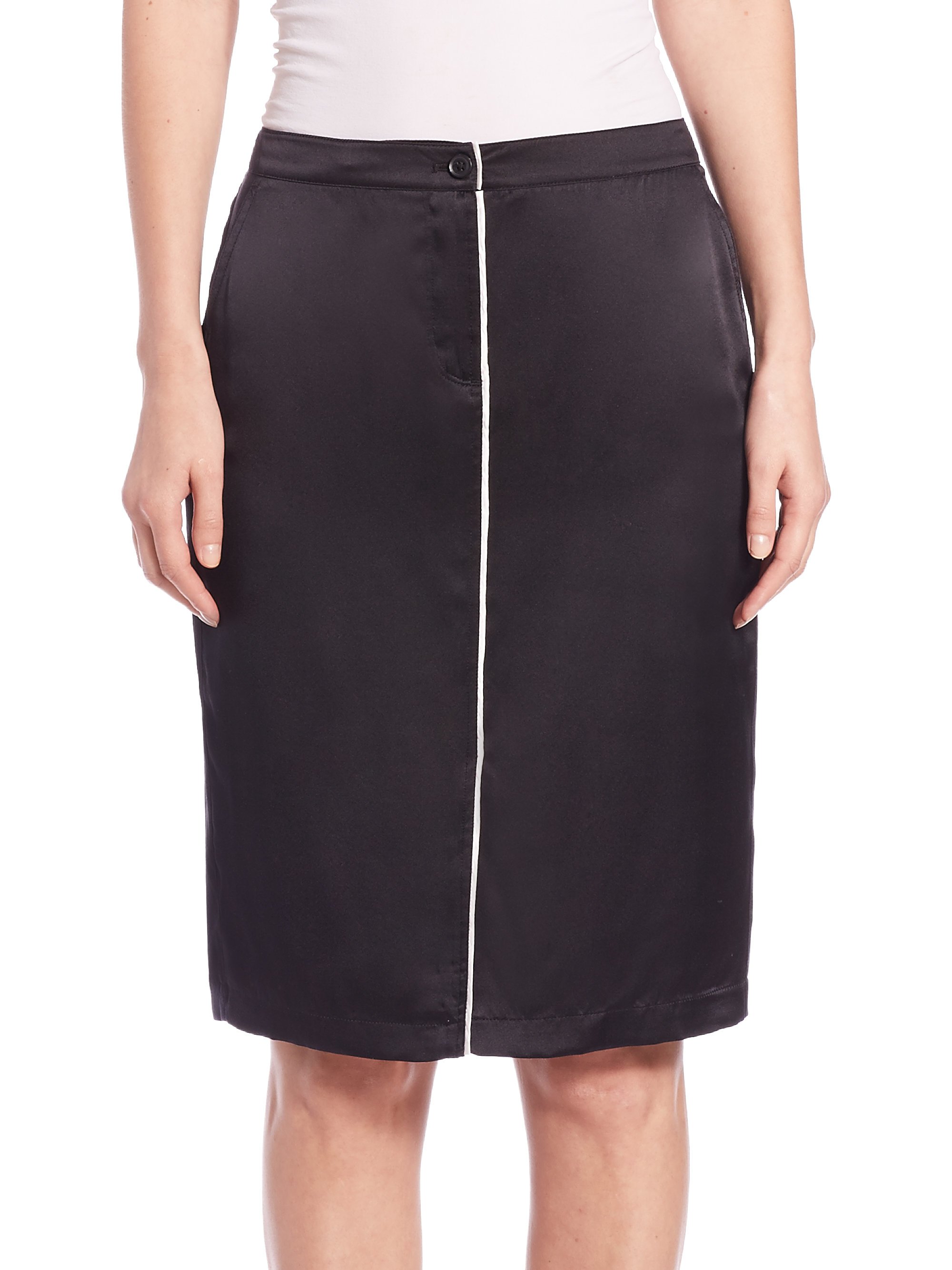 ATM Piped Silk Satin Pencil Skirt in Black - Lyst
