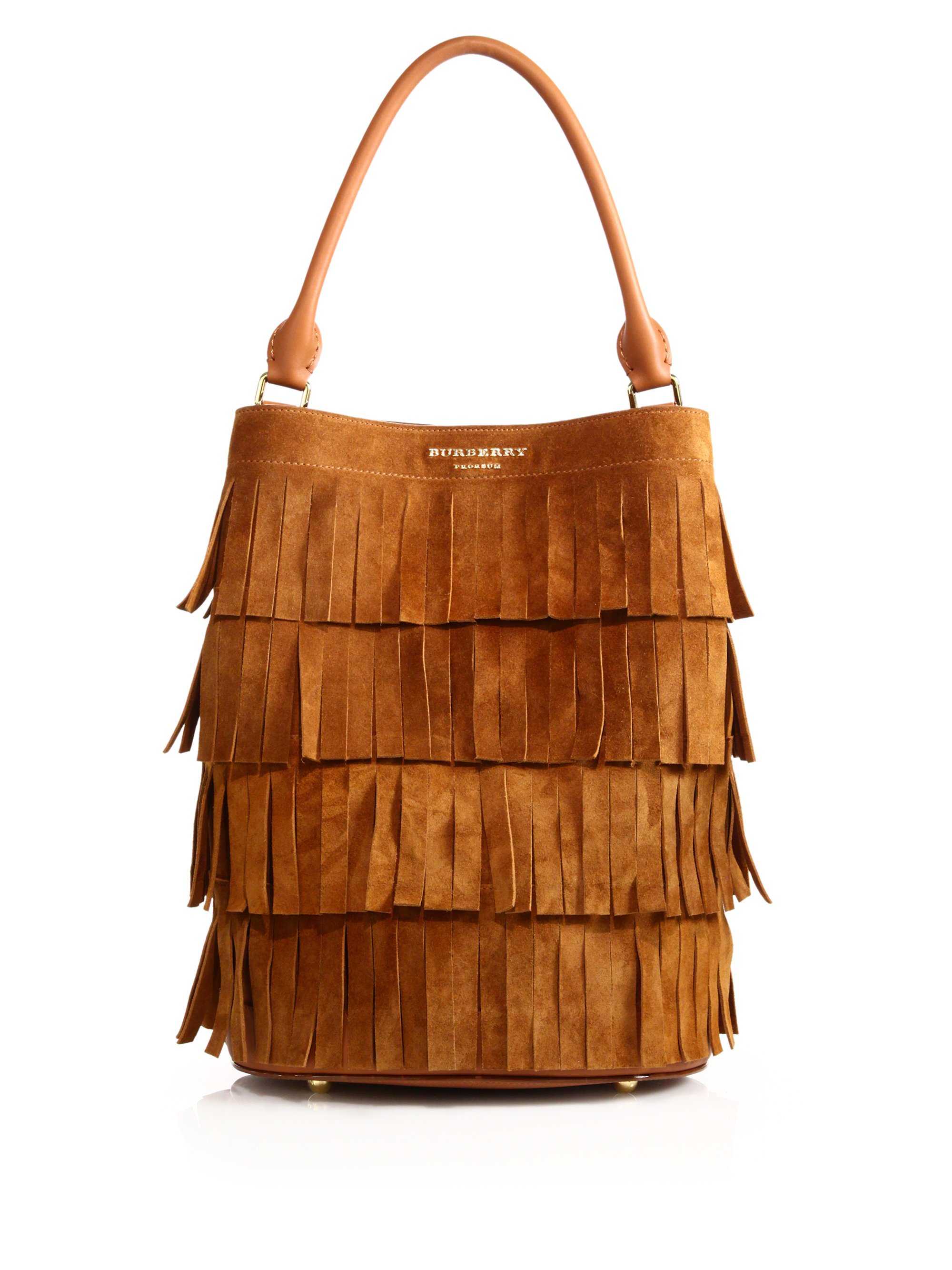 Burberry Fringe-trim Suede Bucket Bag in Brown - Lyst