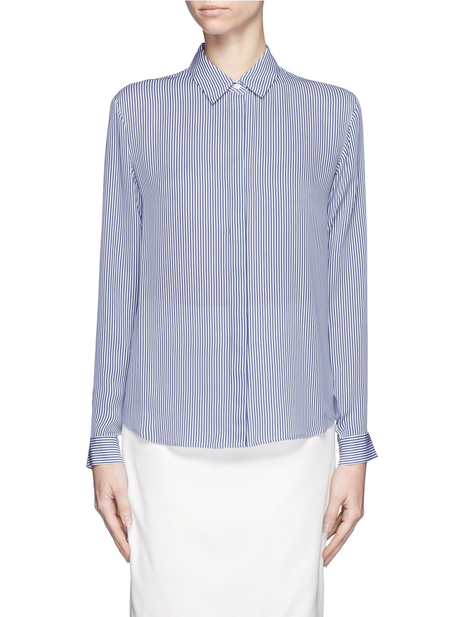 Lyst - Theory Aquilina Pin-striped Silk Shirt in Blue