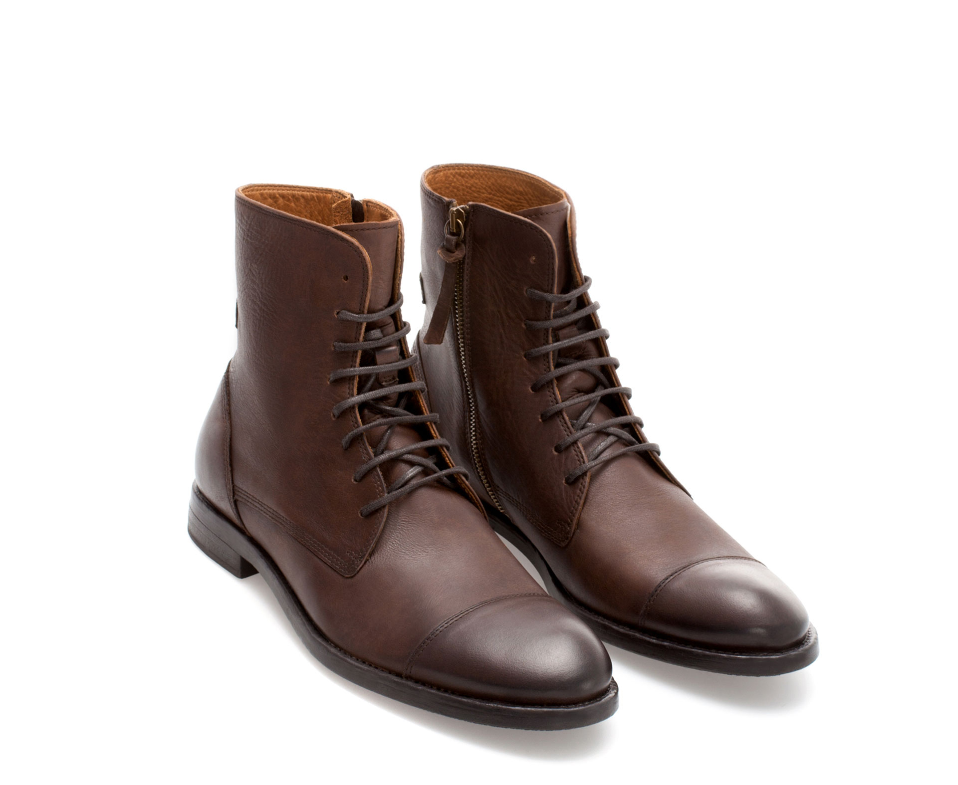 Zara Leather Captoe Boot in Brown for Men | Lyst