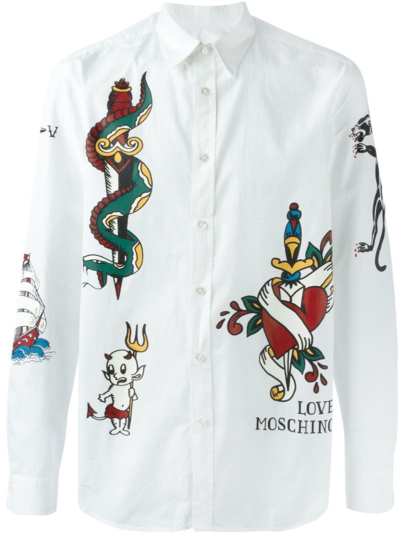 Moschino for men Shirt Print White Tattoo Love