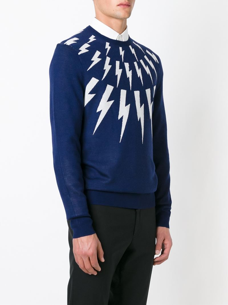 Lyst - Neil Barrett Lightening Bolt Sweater in Blue for Men