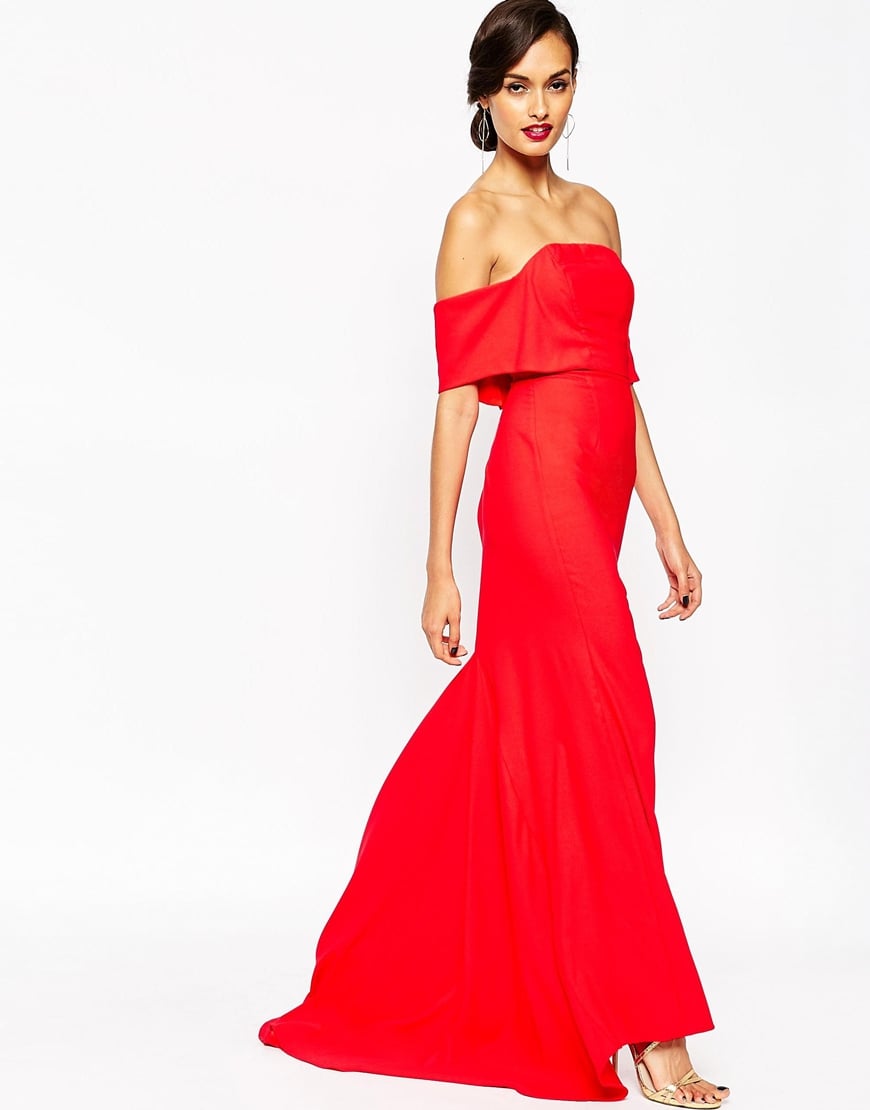 Asos Red Carpet Soft Off Shoulder Fishtail Maxi Dress in Red | Lyst