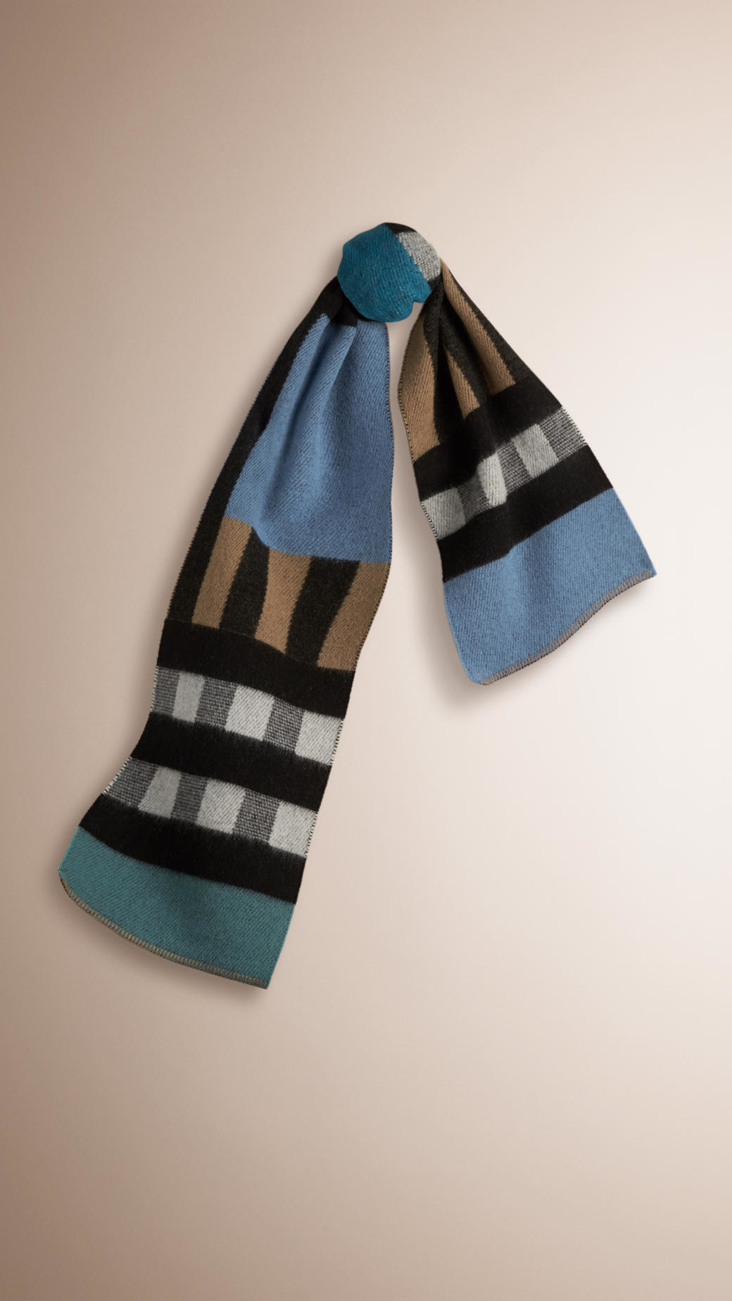 Lyst Burberry Patchwork Check Wool Cashmere Blanket Scarf in Blue