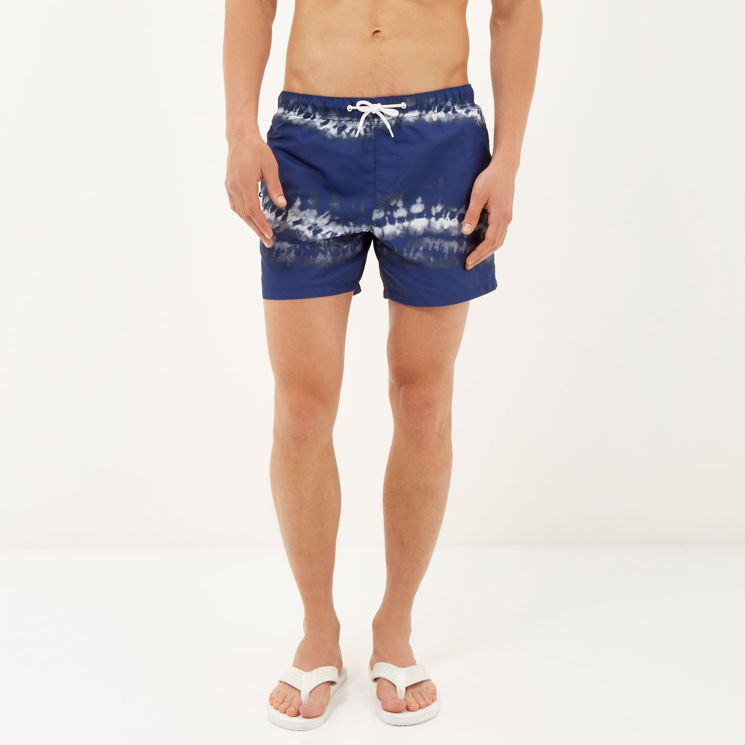 Lyst - River Island Navy Tie Dye Swim Shorts in Blue for Men