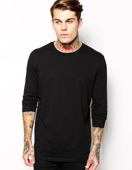 Asos Long Sleeve T-Shirt In Longline Skater Fit in Black for Men | Lyst