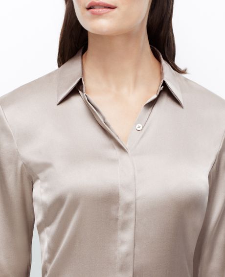 Ann Taylor Petite Silk Legacy Blouse in Gray (Warm Stone) | Lyst