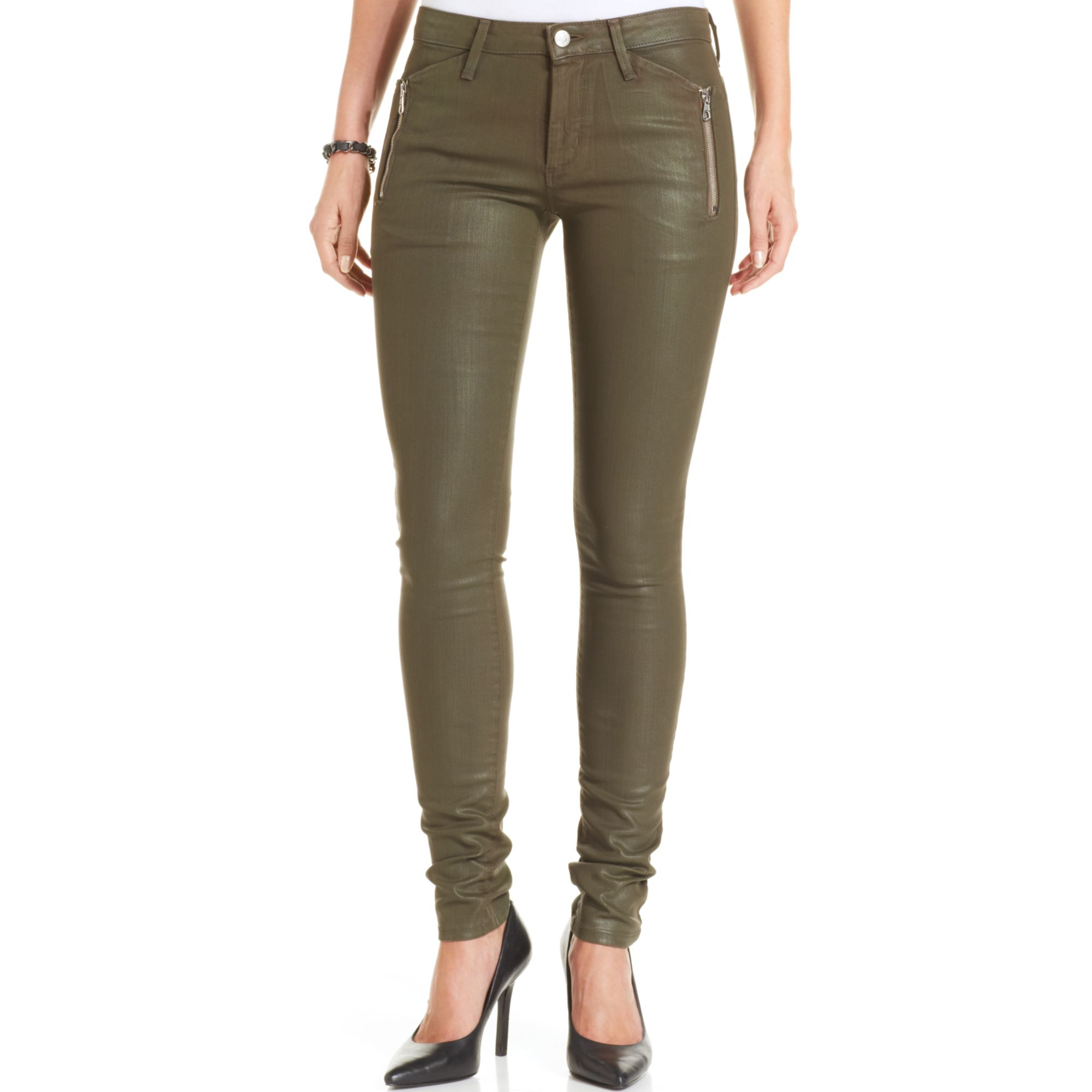 Joe's jeans Zipper Waxed Skinny Jeans in Green (Faded Olive) | Lyst